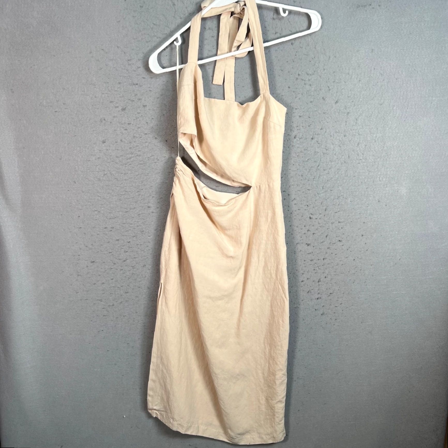 Amanda Uprichard Amanda Uprichard New York Womens Small Beige Halter Midi Dress With Cutouts Size S / US 4 / IT 40 - 2 Thumbnail