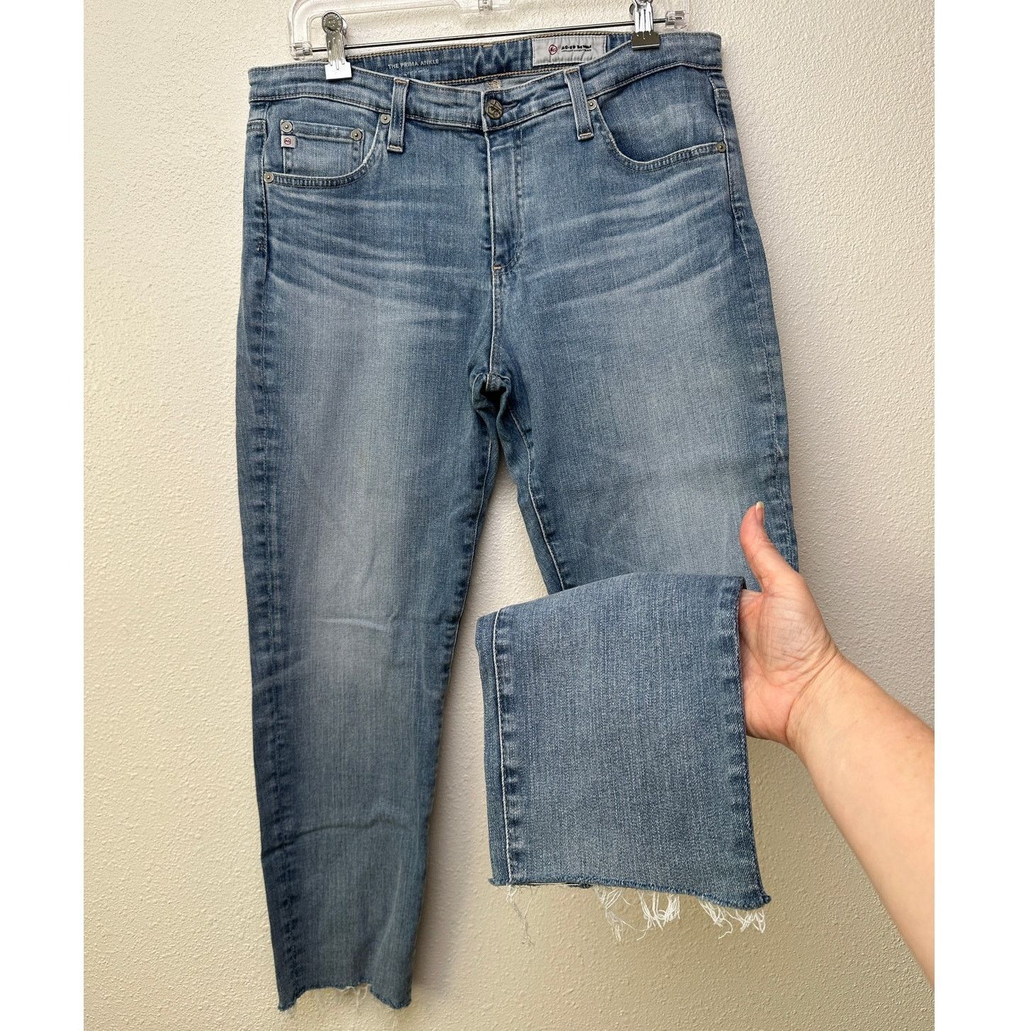 AG Adriano Goldschmied AG Prima Ankle Cigarette Jeans Muted Medium Wash Raw Hem 32R Size 32" / US 10 / IT 46 - 1 Thumbnail