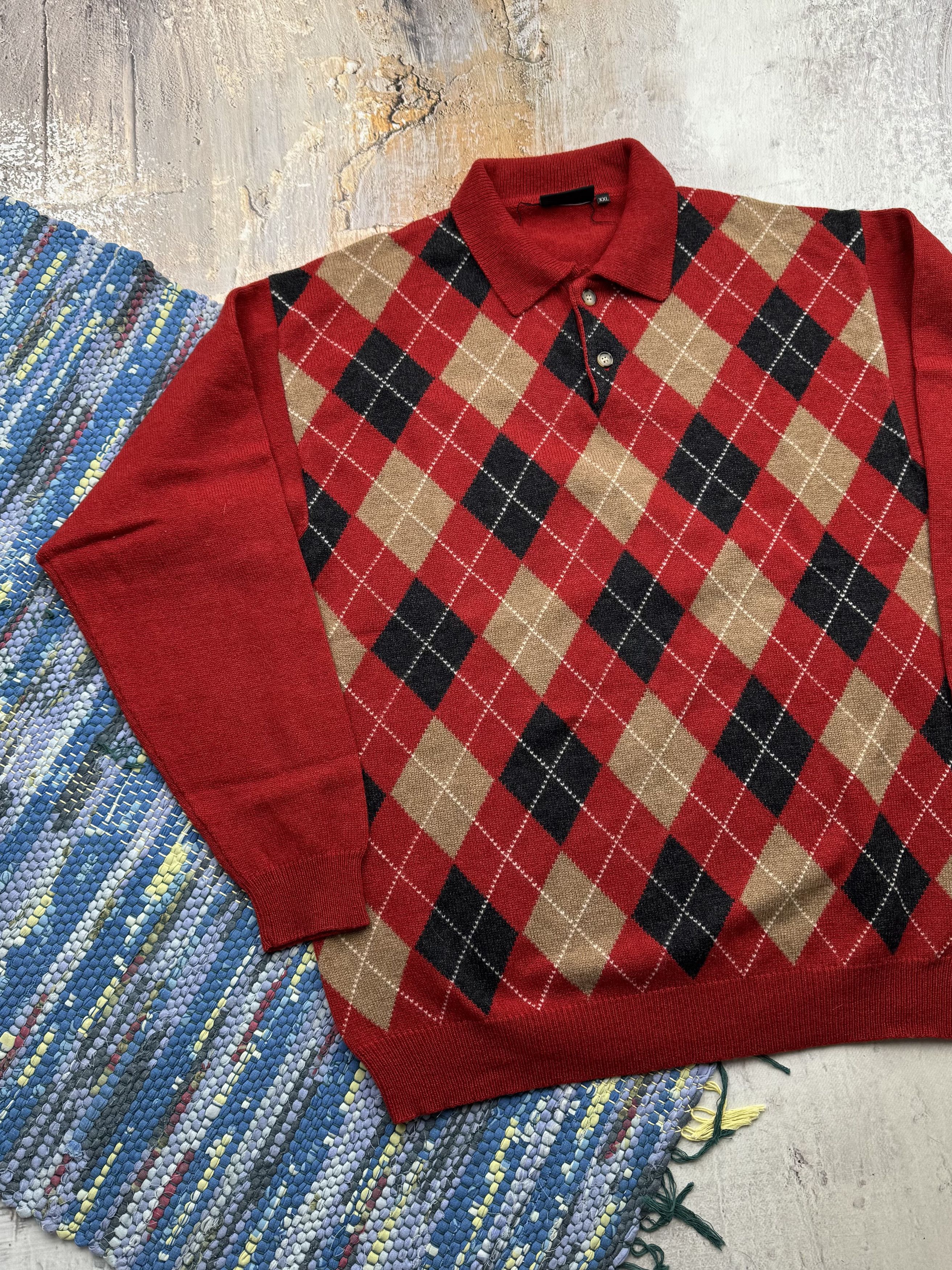 Vintage Retro Wool Sweater With Geometric Details A462(90) Size US XXL / EU 58 / 5 - 2 Thumbnail