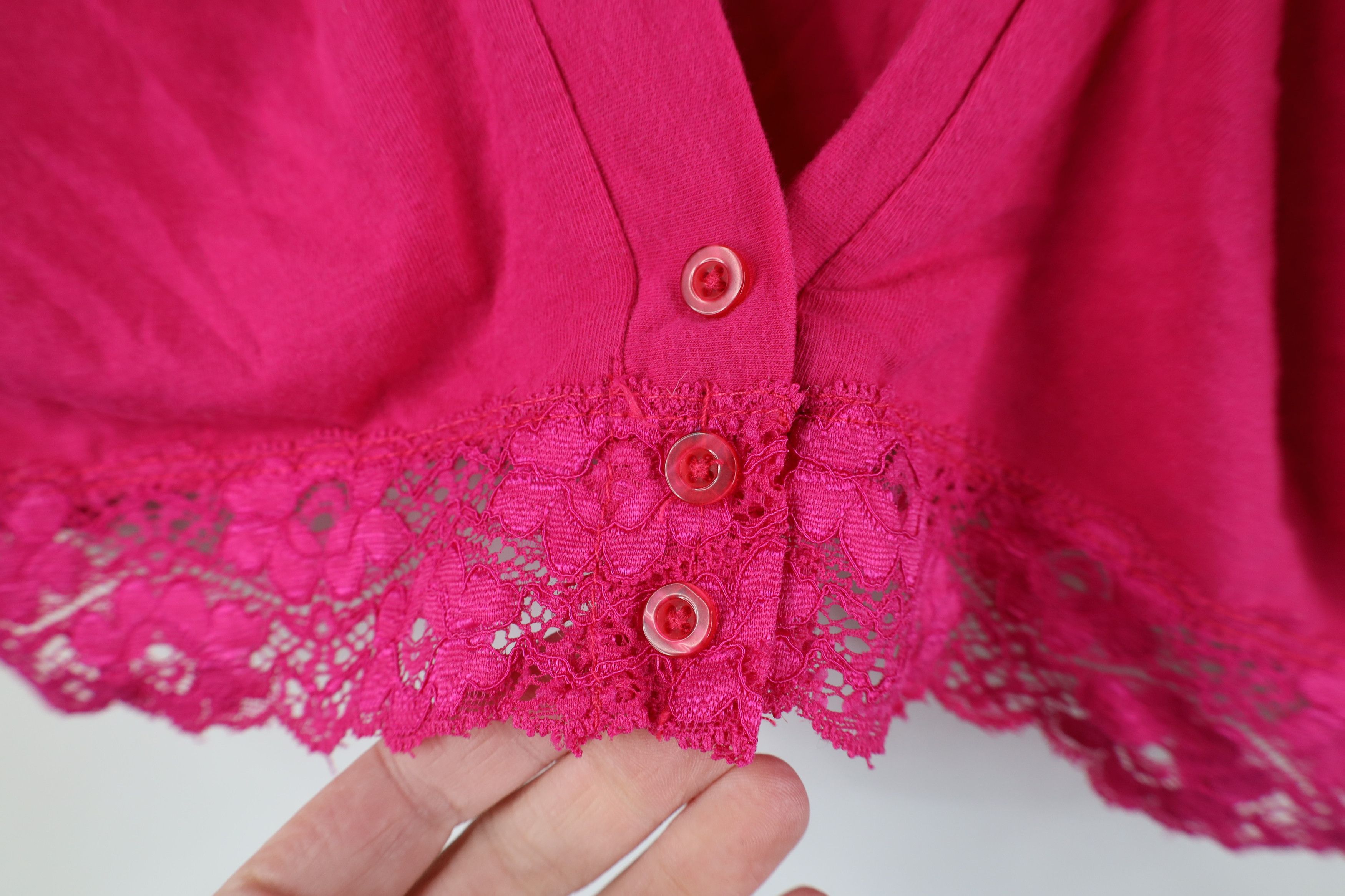 Vintage Vintage 90s Y2K Babydoll Lace Cropped Cardigan Shirt Pink Size XXL / US 16-18 / IT 52-54 - 4 Thumbnail