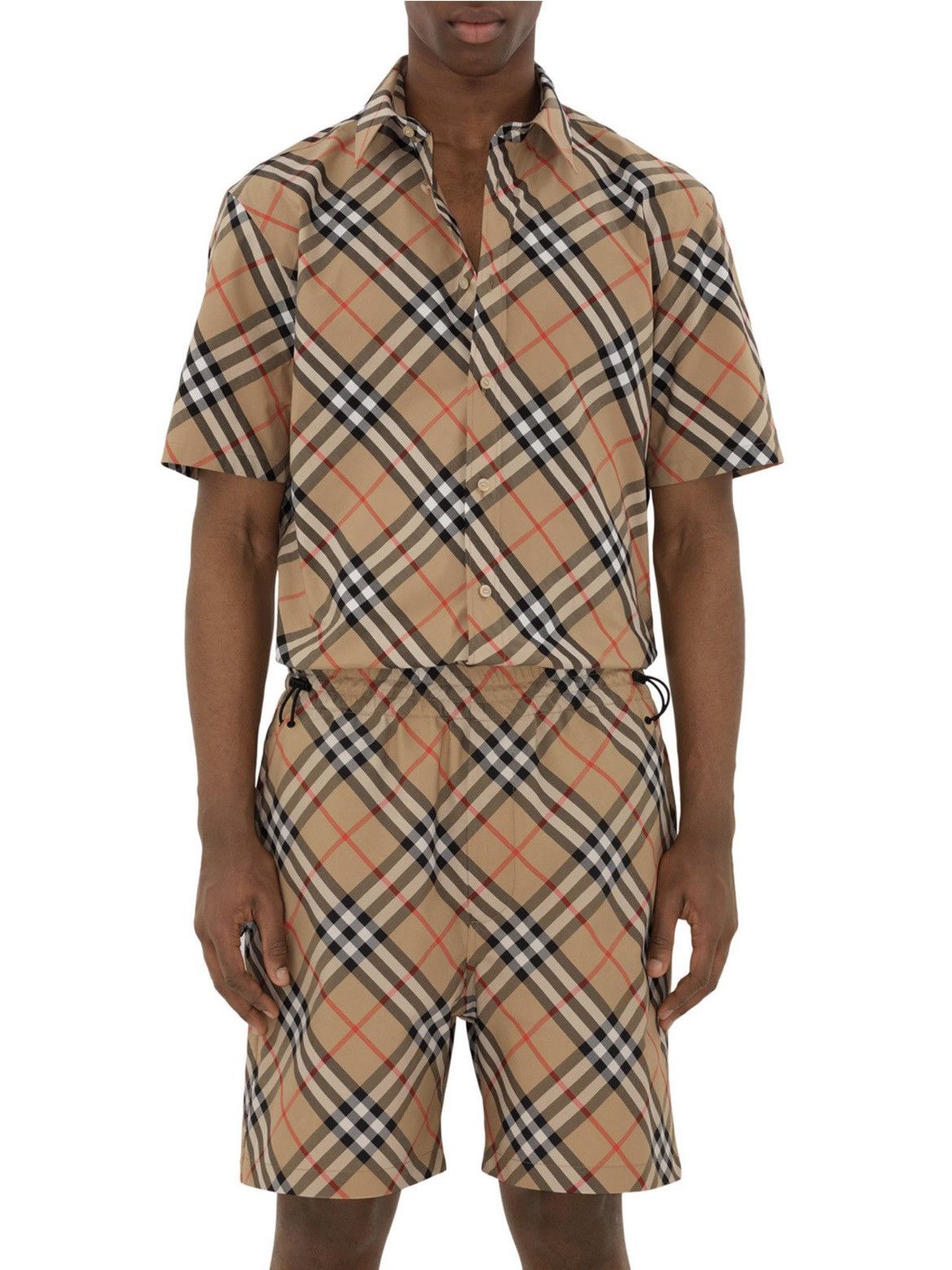 image of Burberry Heritage Check Short-Sleeve Button-Front Shirt in Brown, Men's (Size 2XL)