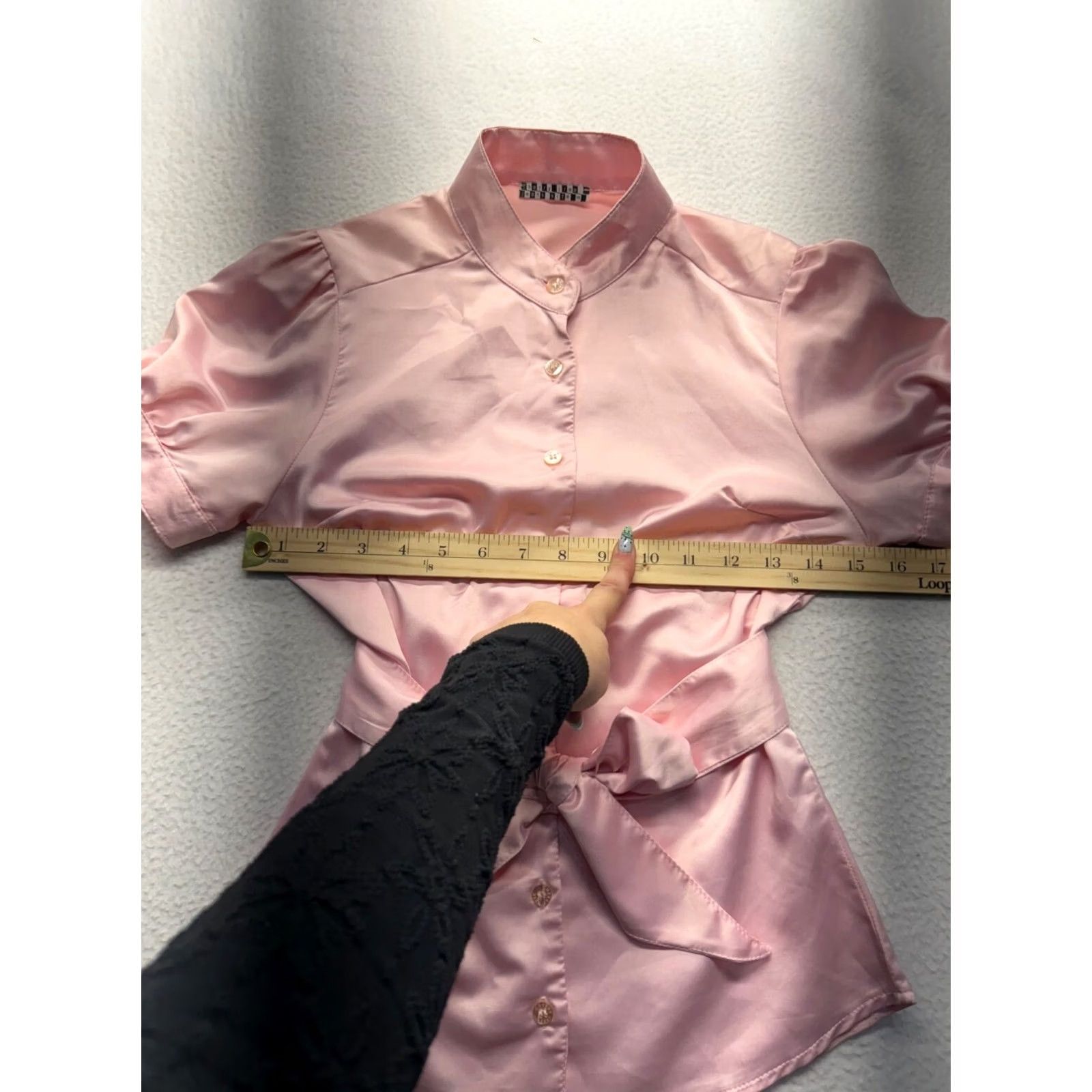 Vintage VINTAGE Cherry Tree Jeans Blouse Shirt Womens XS Pink Short Sleeve Tie Neck Y2K Like New Size XS / US 0-2 / IT 36-38 - 8 Thumbnail