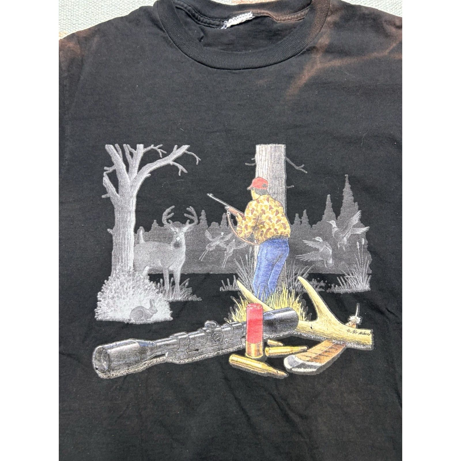 Hunter VINTAGE M & M T-Shirt Deer Buck Hunter Ducks Hunting Faded Black Medium Men Size US M / EU 48-50 / 2 - 2 Thumbnail