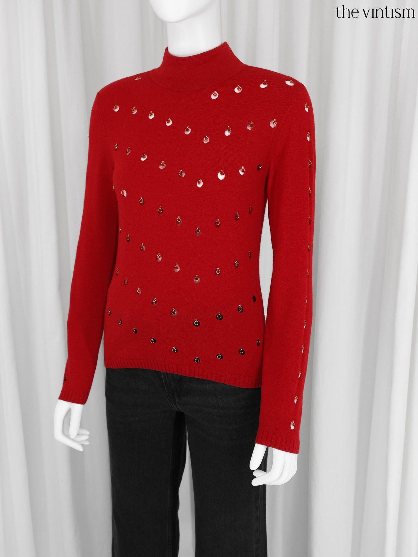 Escada Escada Red Cashmere, Virgin Wool & Silk Mock Neck Sweater Size S / US 4 / IT 40 - 1 Thumbnail