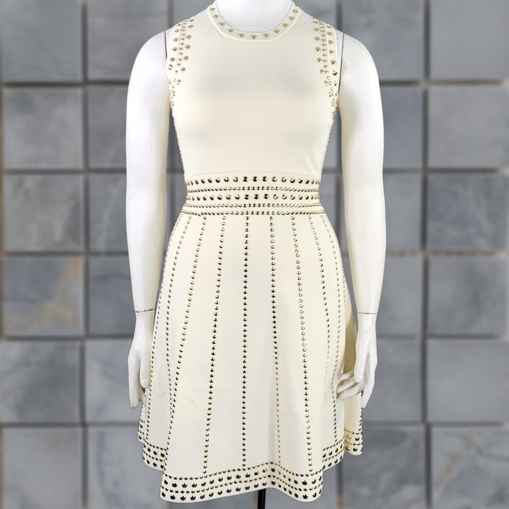 Vintage MICHAEL by MICHAEL KORS Dress Size L Cream Viscose Blend Studded Sleeveless Women Size L / US 10 / IT 46 - 1 Thumbnail