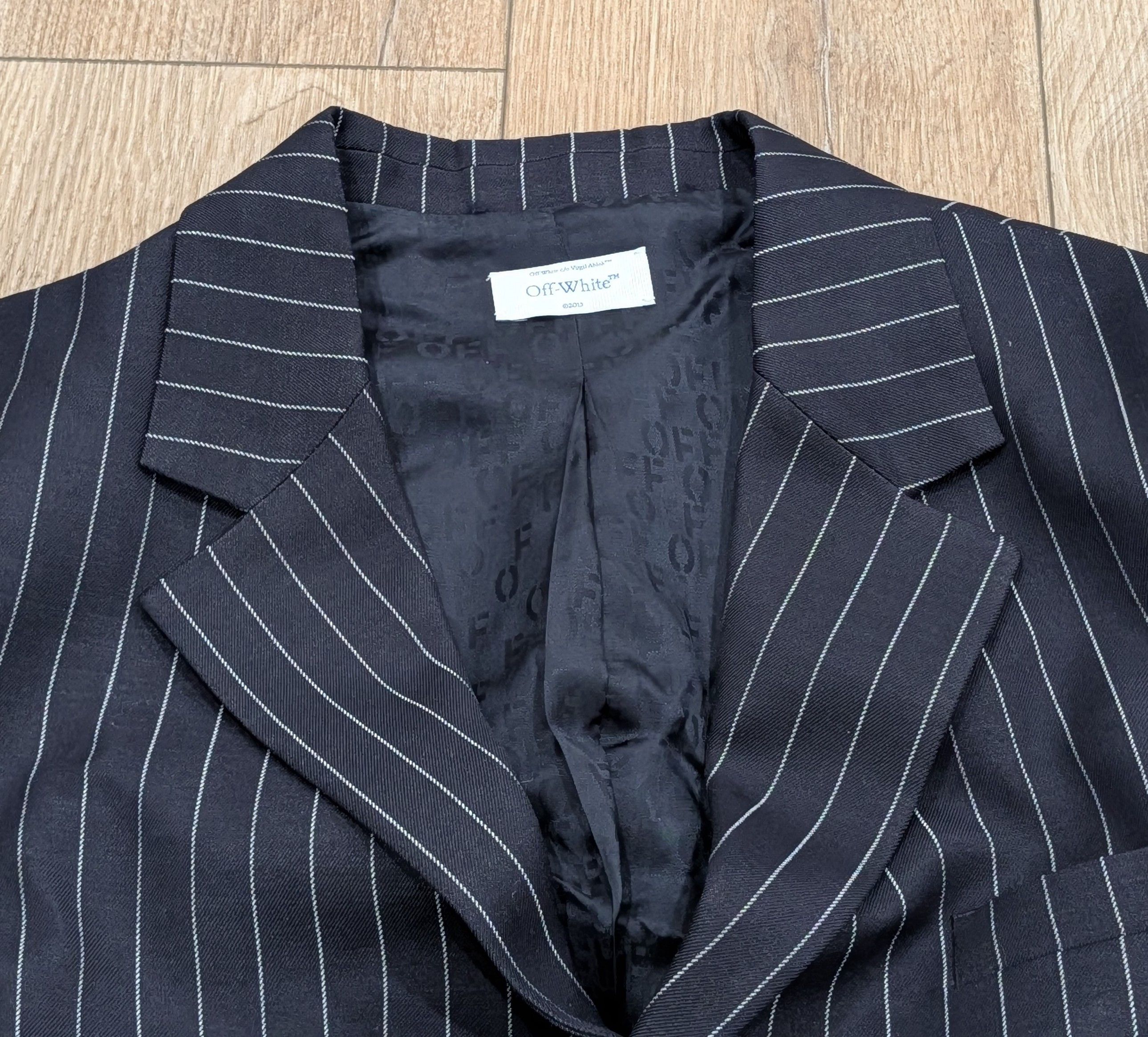 Off-White OFF-WHITE Buffalo 23 Pinstripe Wool Sport Coat Navy 52 US 42 Size 42R - 2 Thumbnail