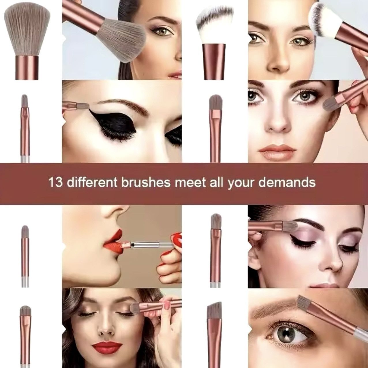 Designer BeeChip Makeup Brushes Set 13Pc Foundation Concealer Size ONE SIZE - 3 Thumbnail