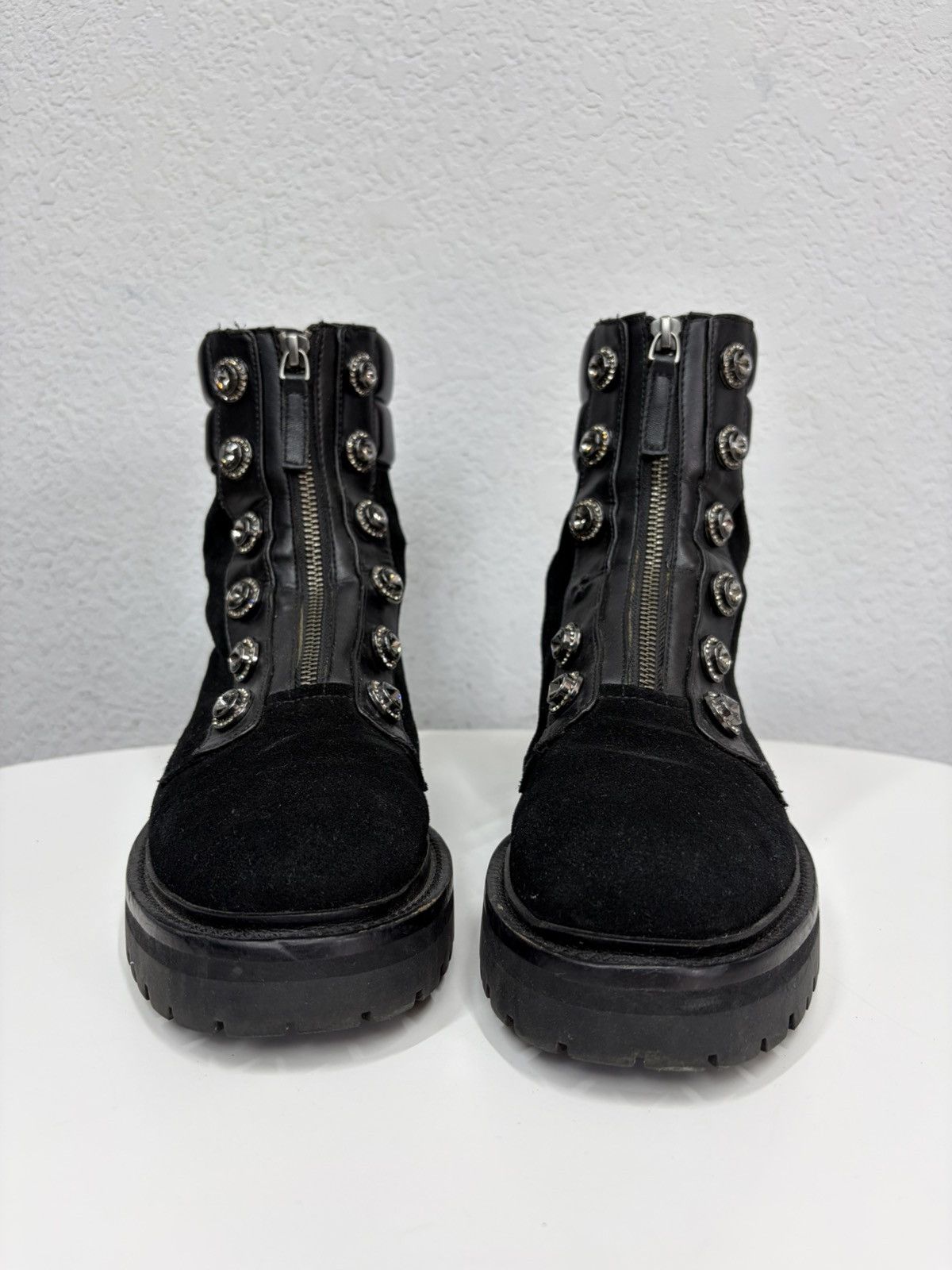 If Six Was Nine Balmain Rick Owens Style Crystal Zip Combat Boots Punk Goth Size US 7.5 / EU 40-41 - 6 Thumbnail