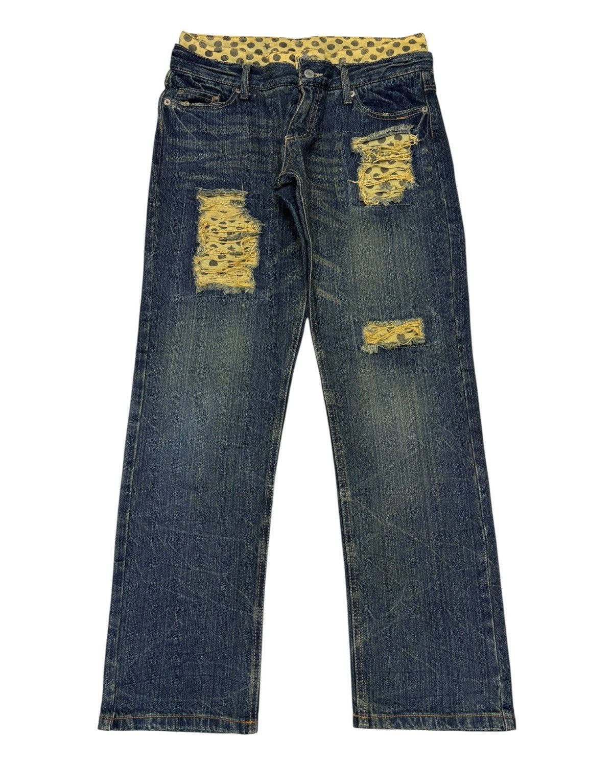 If Six Was Nine Vintage Double Waist Polkadot Mud Wash Distressed Denim Jean Size US 30 / EU 46 - 1 Thumbnail
