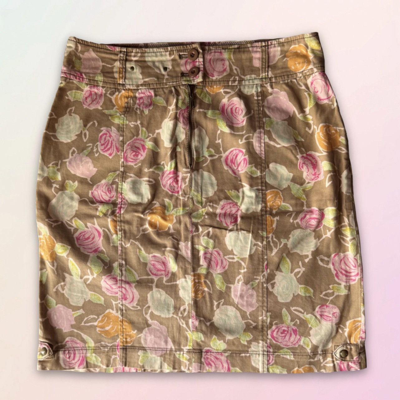 Vintage Hei Hei, Vintage, Khaki/Tan, Floral Midi Skirt Size 34" / US 12 / IT 48 - 1 Thumbnail