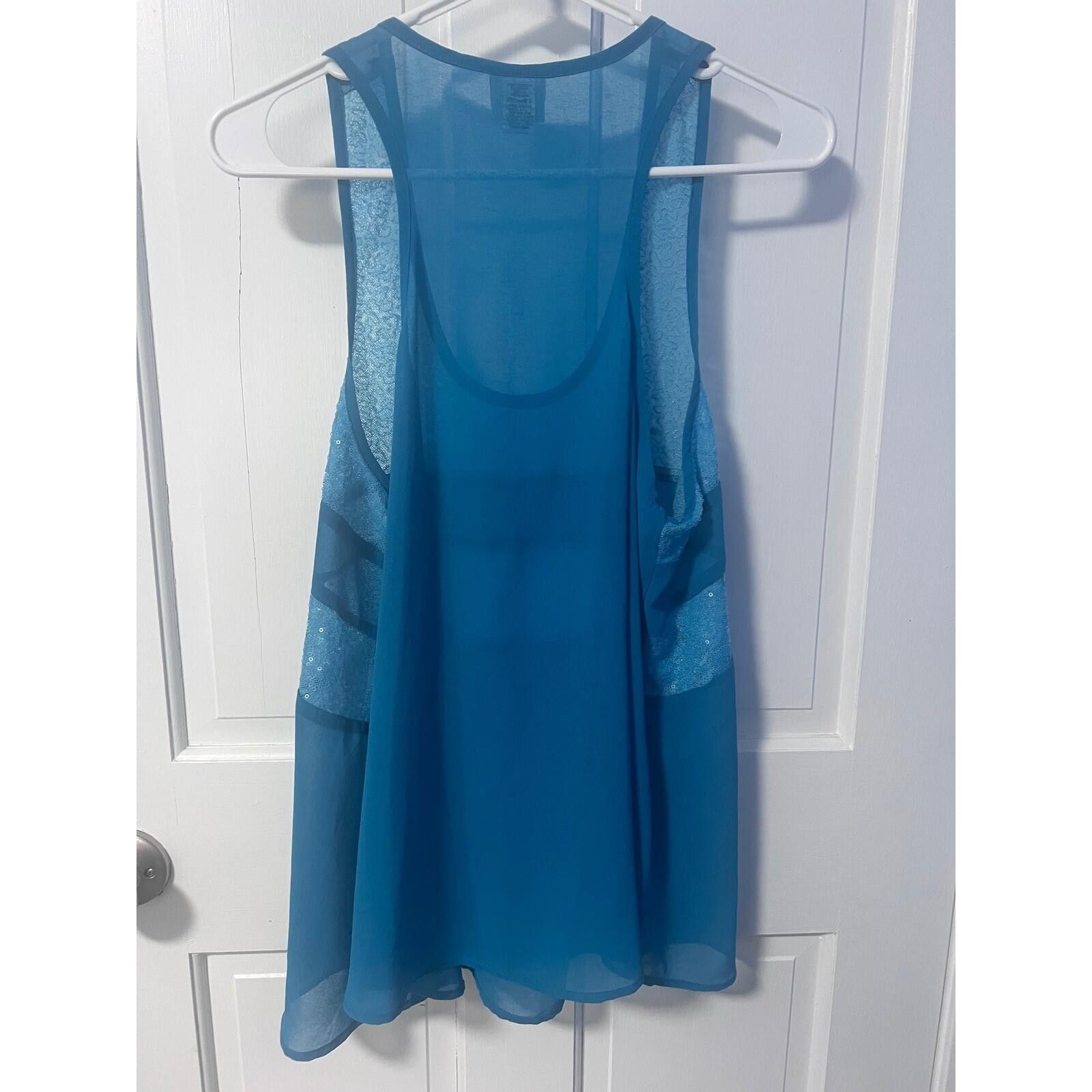 Other Daytrip Womens Turquoise Blue Sequin Chiffon Tank Top Large Size L / US 10 / IT 46 - 2 Thumbnail