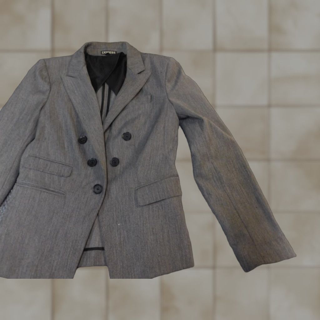 Express Express Blazer Womens 4 Gray Knit Polyester Button Classic Jacket Blazer Womens Regular Fall Spring Mens Girls Size S / US 4 / IT 40 - 1 Thumbnail