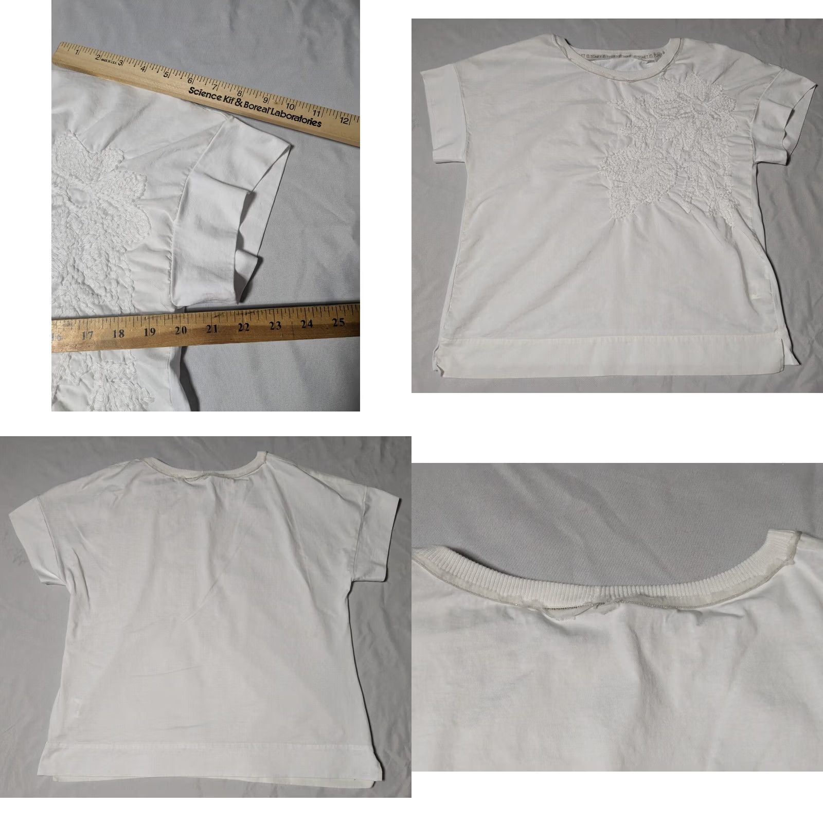 Eton TONET Blouse Women White Cotton Viscose Embroidered Made In Italy 8 Short Sleeve Round Neck Pullover Regular Size M / US 6-8 / IT 42-44 - 9 Thumbnail