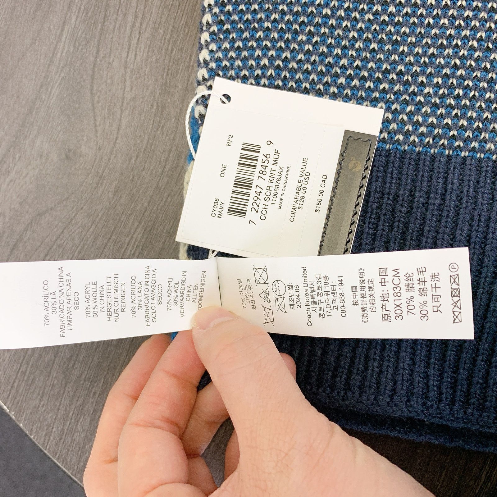 Coach Coach CY038 Coach Script Print Knit Muffler IN Navy Size ONE SIZE - 6 Thumbnail