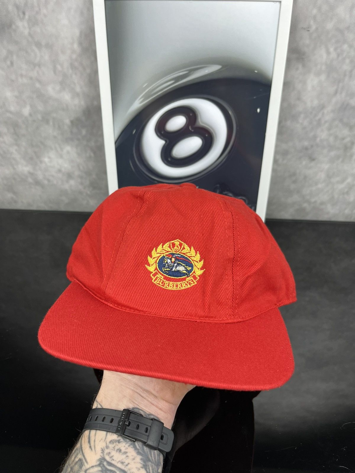 Burberry Vintage 80s Burberrys of London Red Crest Logo Baseball Cap Size ONE SIZE - 1 Thumbnail