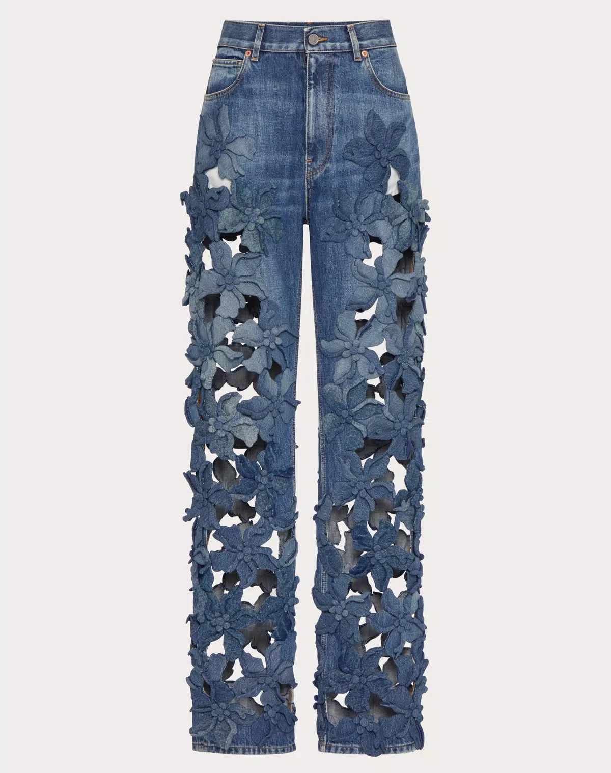o1s1wg110625 Embroidered Denim Trousers in Medium Blue