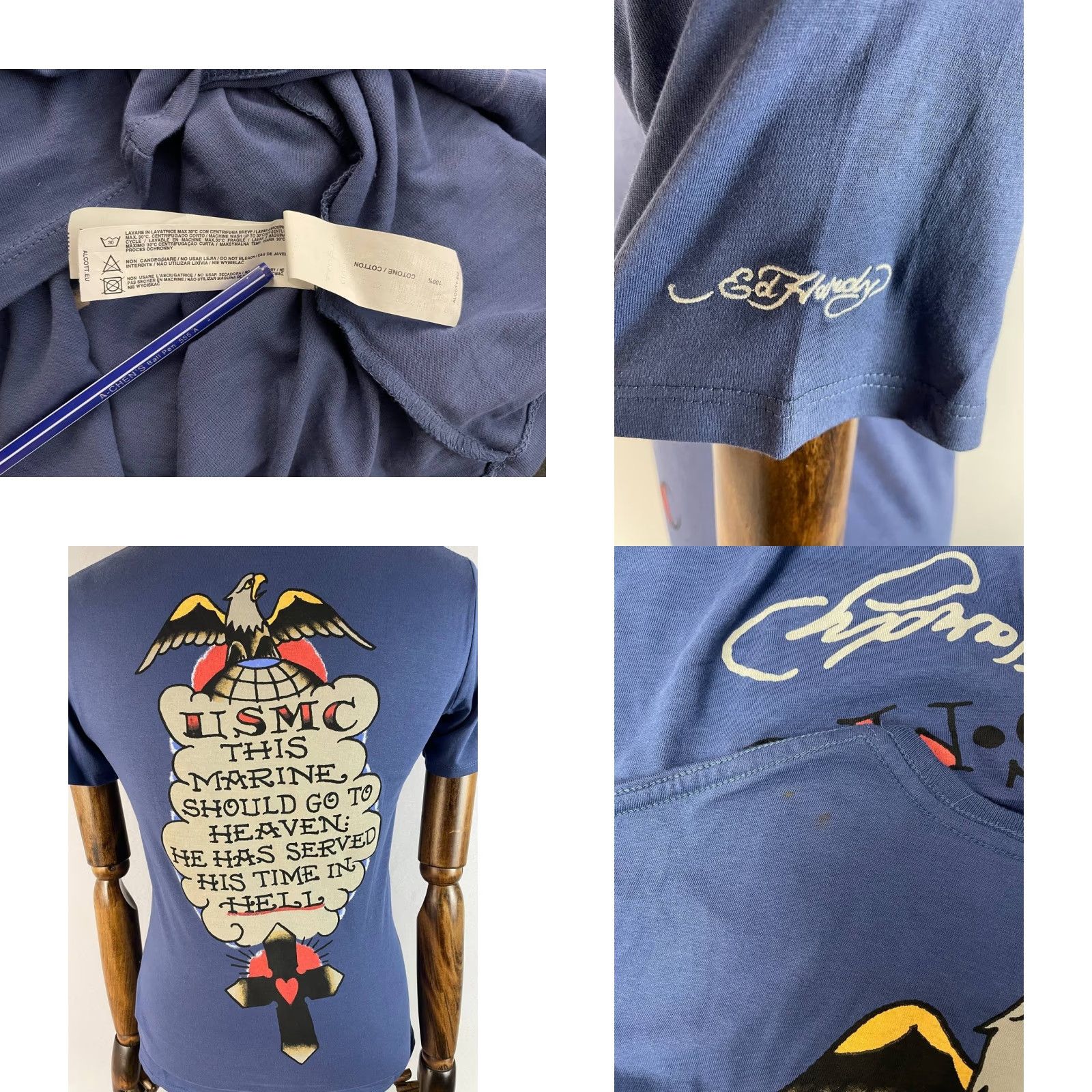 Ed Hardy Ed Hardy AlCott Mens Semper Fidelis M.C.U.S.M.C Graphic T-Shirt S Blue Size US S / EU 44-46 / 1 - 9 Thumbnail