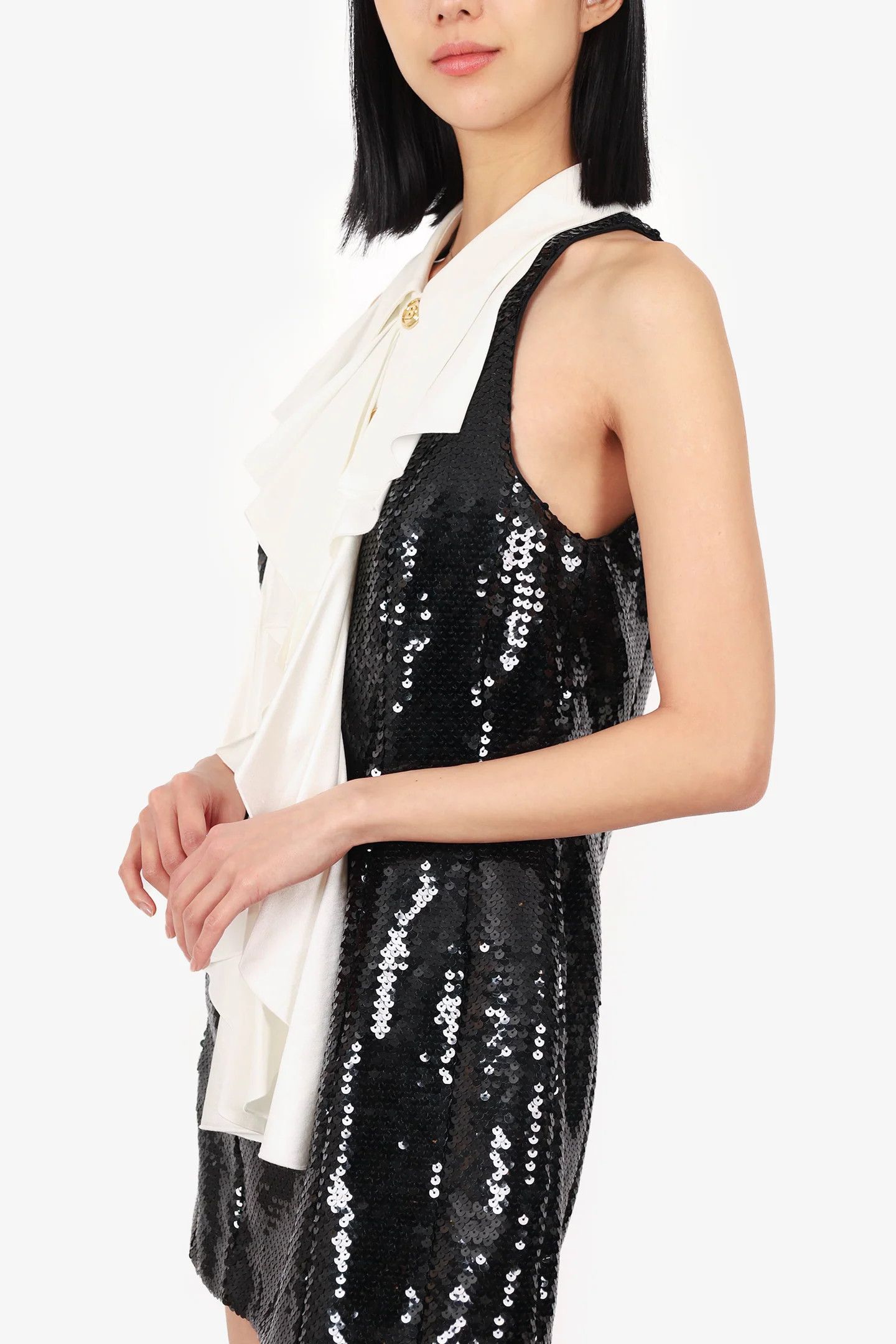 Balmain o1y0525 Sequins Mini Dress in Black/White Size S / US 4 / IT 40 - 2 Thumbnail