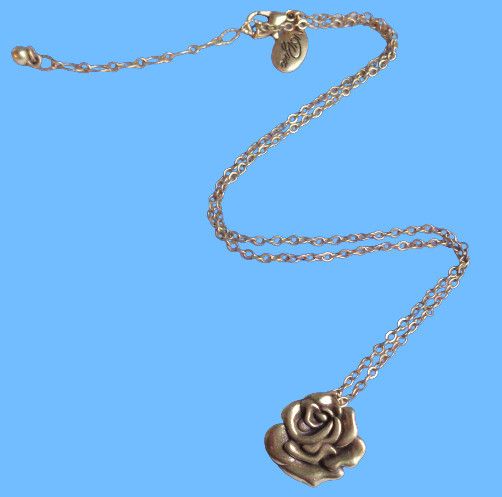 Other Gold Tone Metal Rose Flower Pendant Chain Necklace 18" Size ONE SIZE - 3 Thumbnail