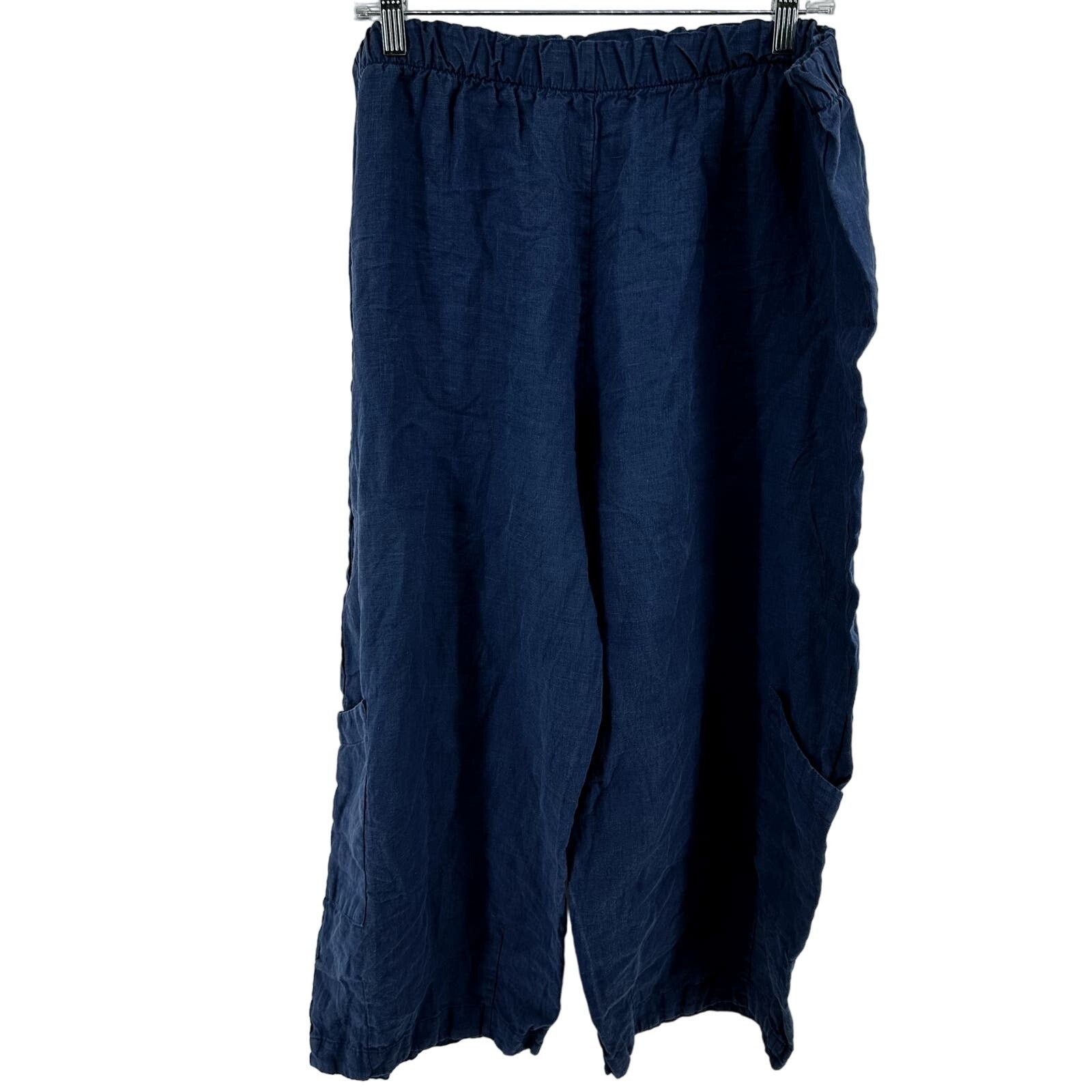 image of Bryn Walker Wide Leg Pants Elastic Waist 100% Linen Blue L, Women's (Size 36)