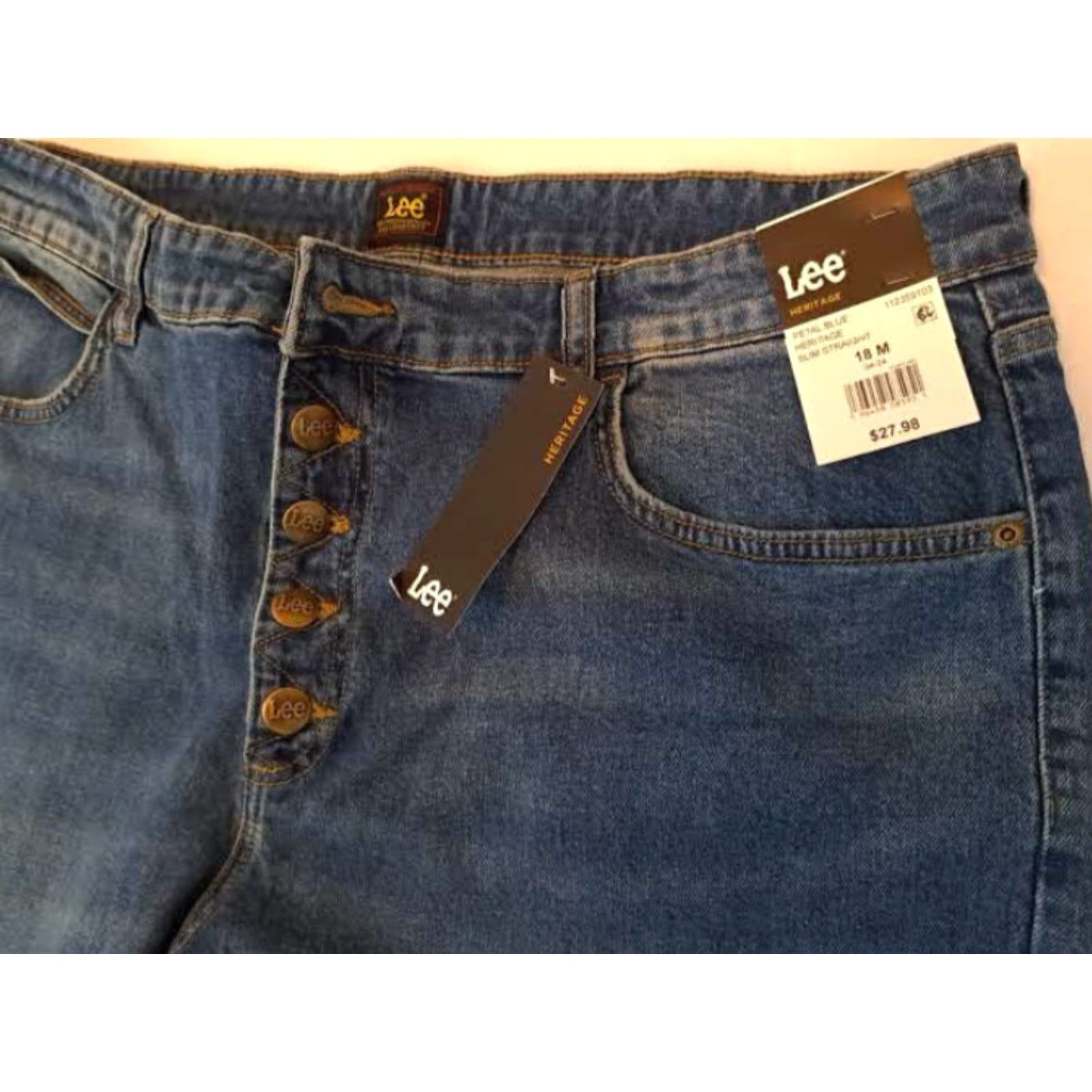 Lee VINTAGE Lee Heritage Jeans Slim Straight Button Fly 18 NWT Women Blue Denim Cotton 27in Inseam Girls/ Womens Size 40" / US 18 - 3 Thumbnail