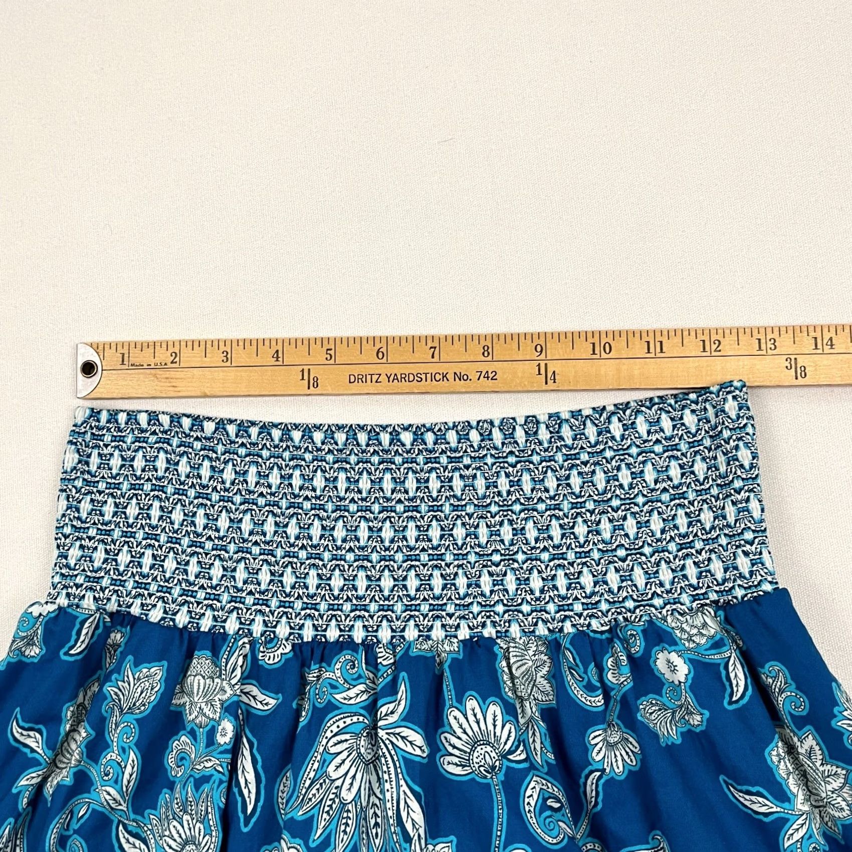 Vintage Wrap London Maxi Skirt Women UK 10 US 6 Blue Floral Elastic Smocked Pockets Boho Size 28" / US 6 / IT 42 - 5 Thumbnail