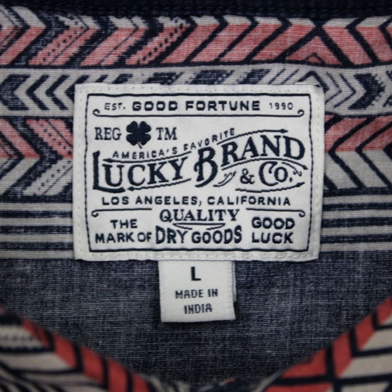 Lucky Brand Lucky Brand Pearl Snap Shirt Mens L Blue/Pink/White Cotton Stretch S/S Shirt Size US L / EU 52-54 / 3 - 7 Thumbnail