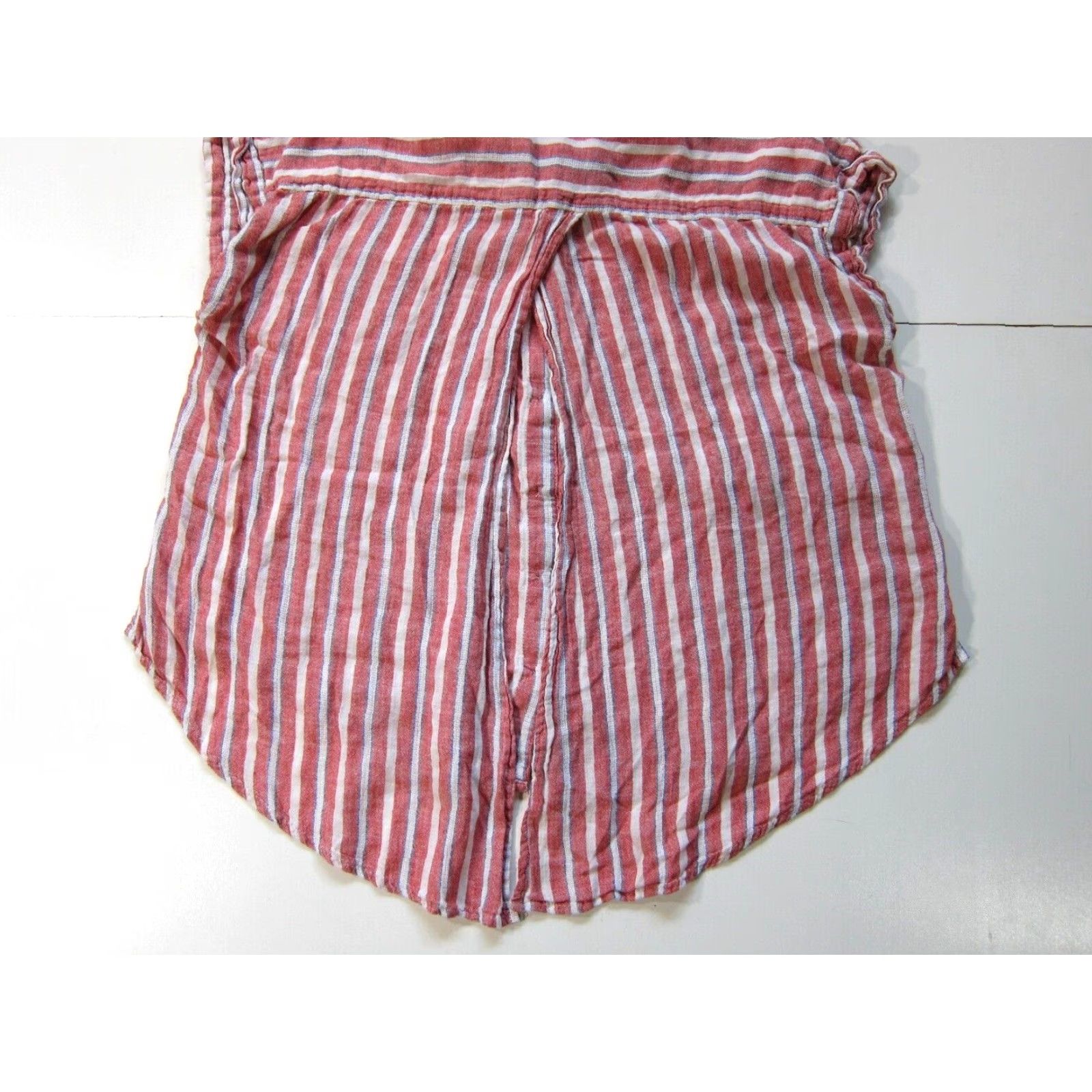 Lucky Brand Lucky Brand Blouse Shirt Ladies M Red Cap Sleeve Open Back Linen Rayon Stripe Button Down Size M / US 6-8 / IT 42-44 - 6 Thumbnail