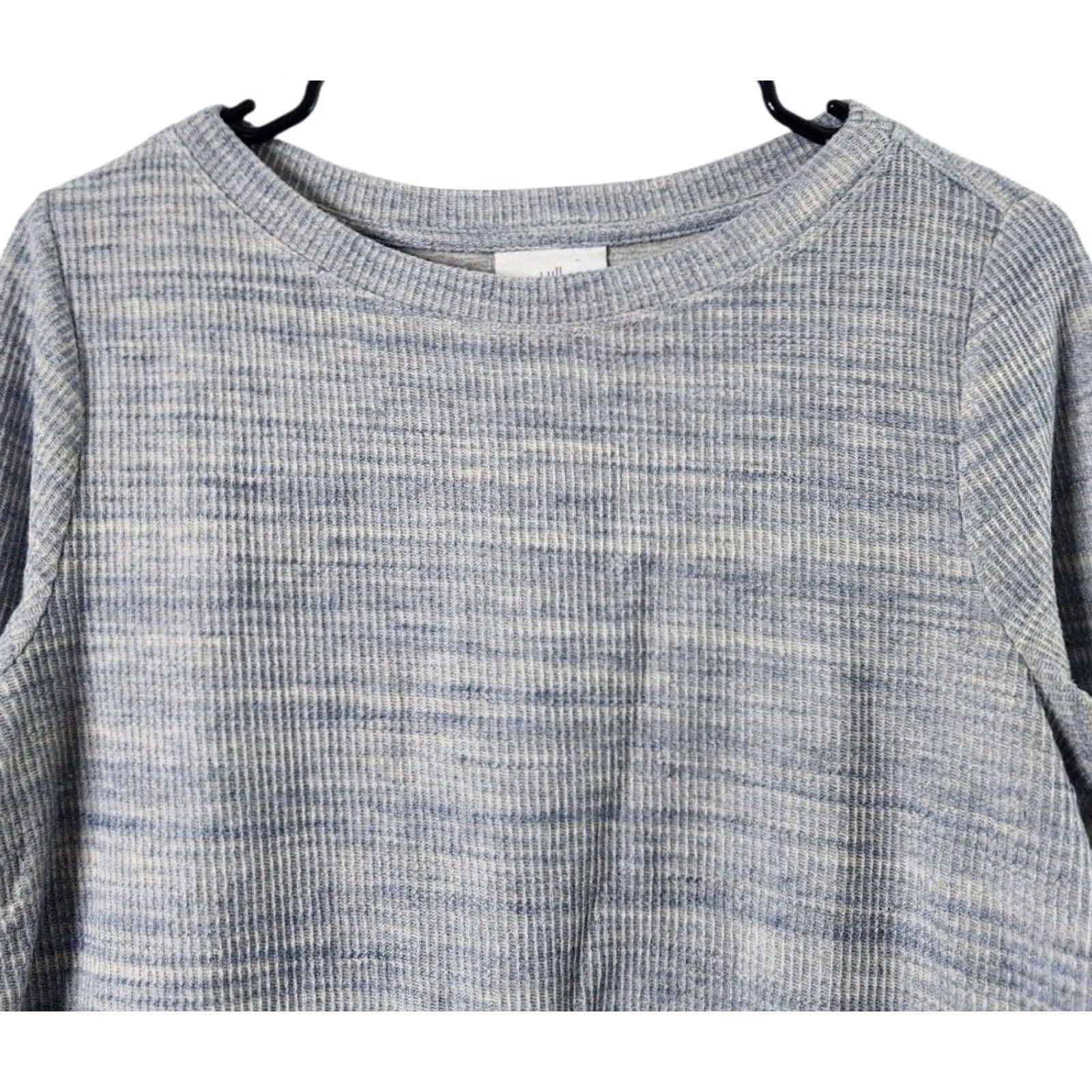 J. Jill J. Jill Womens Sweater Pullover Blue Gray Trim Cotton Blend Thermal Knit 3/4 Sleeve Size S Womens Size S / US 4 / IT 40 - 3 Thumbnail