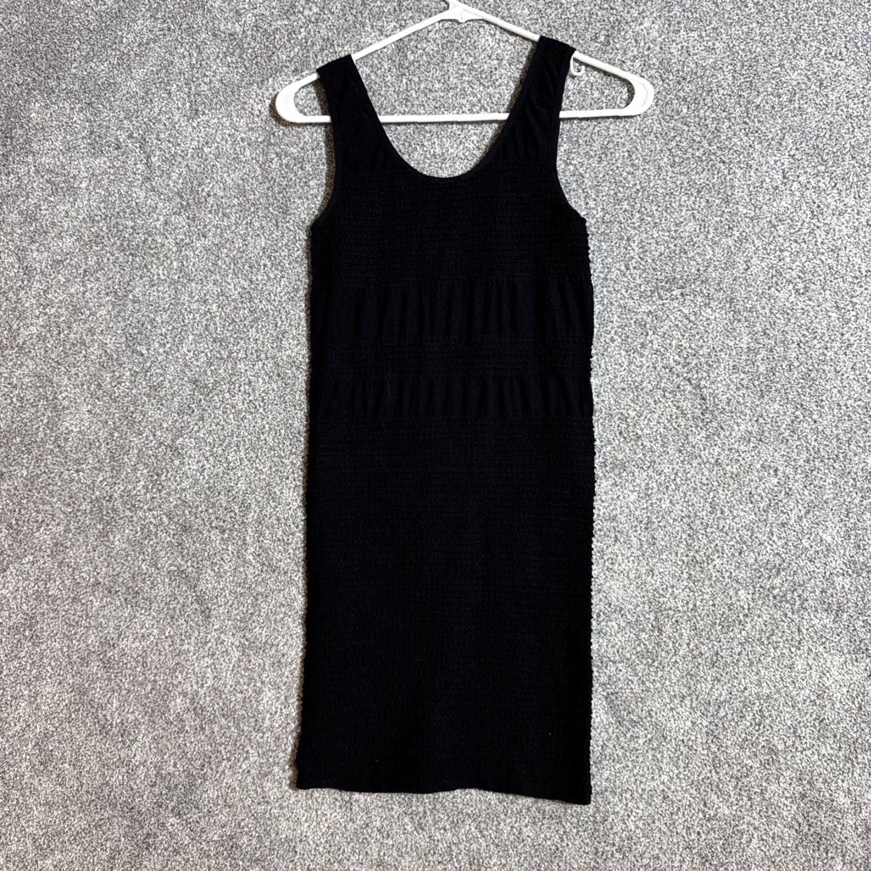 Vintage MUSA Retro Y2K Dress One Size Bodycon Mini Sleeveless Scoop Neck Waffle Knit Nylon Spandex Black Size ONE SIZE - 4 Thumbnail