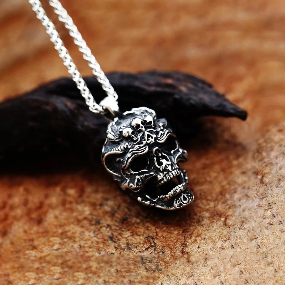 Jewelry Gothic Skull Rock Pendant Necklace Size ONE SIZE - 2 Thumbnail