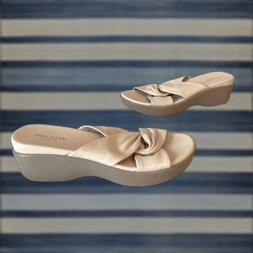Cole Haan Cole Haan Grand OS Slide Sandals Cross Straps Wedge Heels Beige Women’s Size 10 Size US 8 / IT 38 - 1 Thumbnail