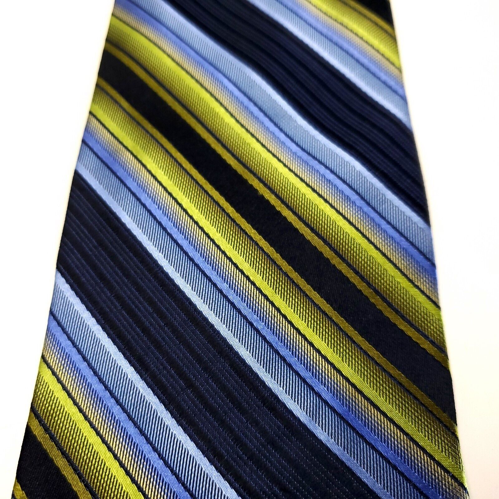 Vintage Martin Wong Blue Green Striped Woven Wide Silk Tie Size ONE SIZE - 2 Thumbnail