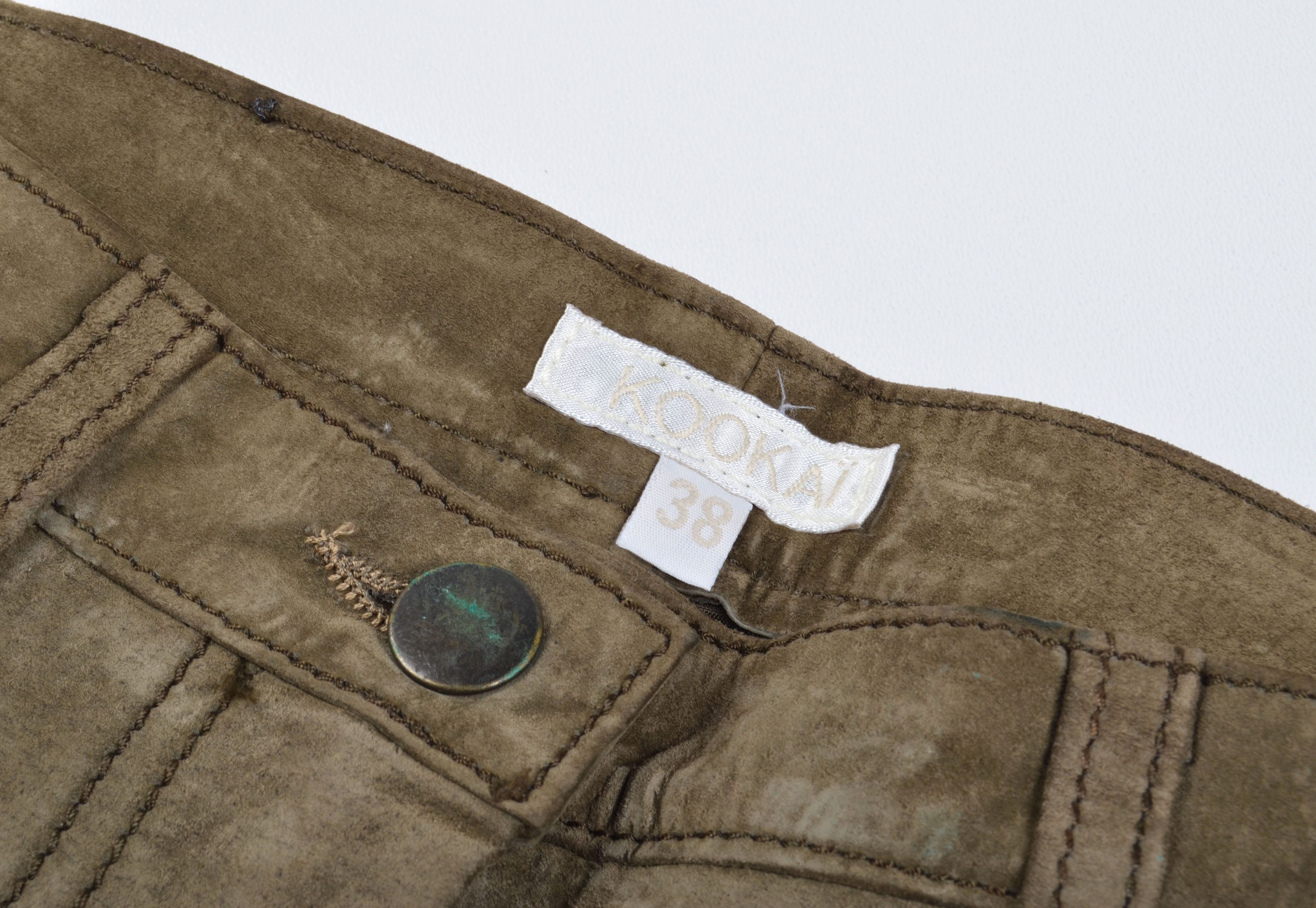 Other Vintage Kookai Y2K Genuine Leather Khaki Wide Leg Pants Size 26" / US 2 / IT 38 - 5 Thumbnail