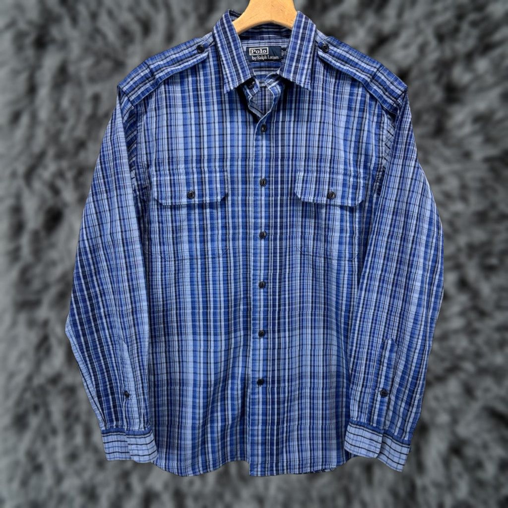 Polo Ralph Lauren VINTAGE Polo Ralph Lauren Button-Down Shirt Men’s Medium Blue Plaid Epaulette 90s Casual Shirt Mens Medium Blue Plaid 90s Mens Size US M / EU 48-50 / 2 - 1 Thumbnail
