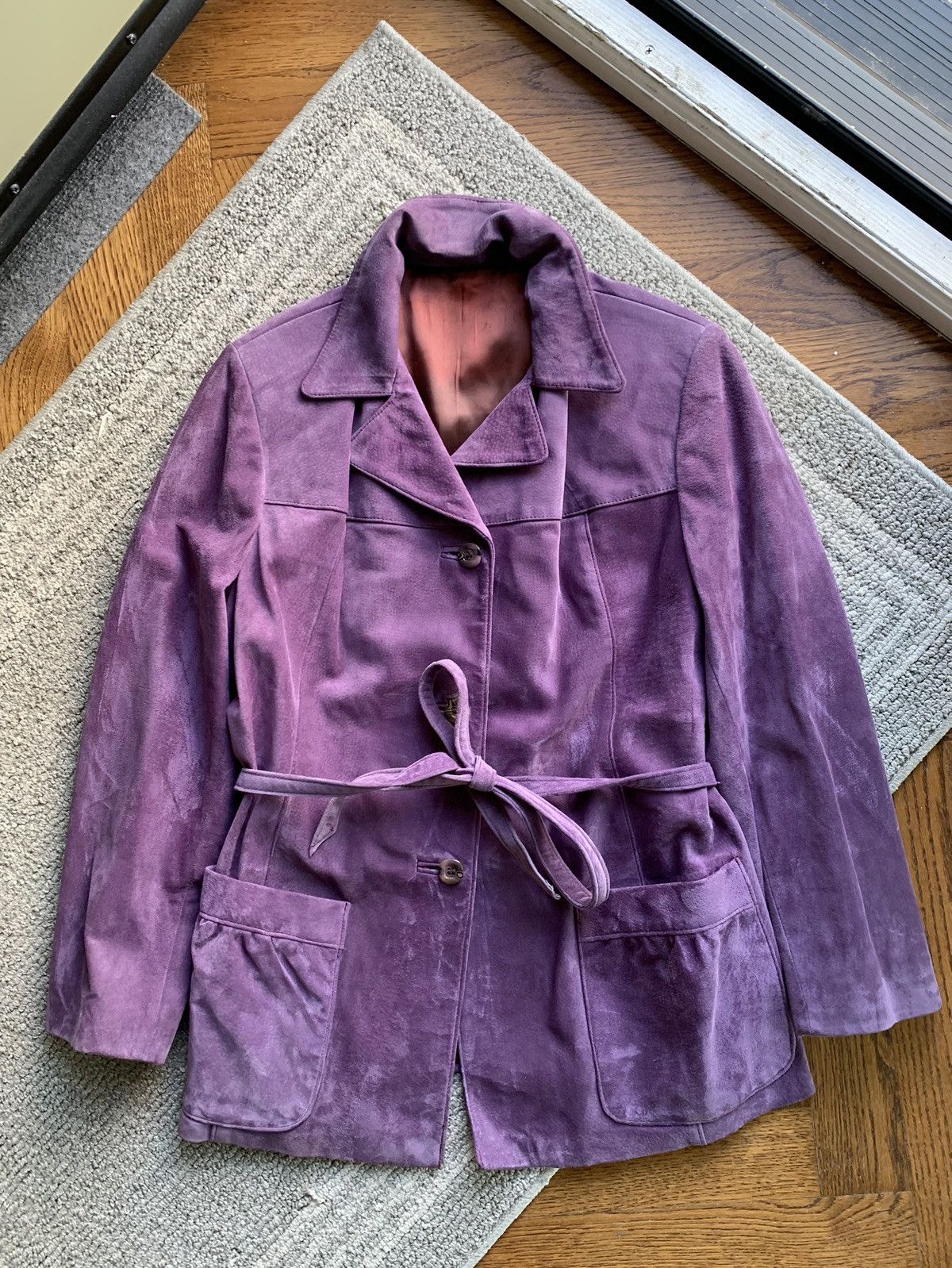 Danier × Other × Vintage Vintage Purple Suede Blazer 80s Leather Coat Belted Petite Size US S / EU 44-46 / 1 - 11 Thumbnail