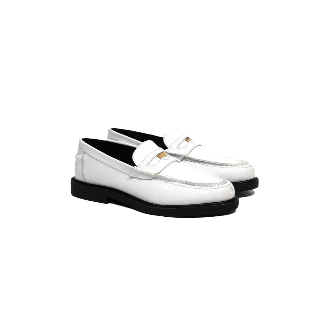 Simple Shoes Mens Combi Croco Loafer White Size US 10 / EU 43 - 1 Thumbnail