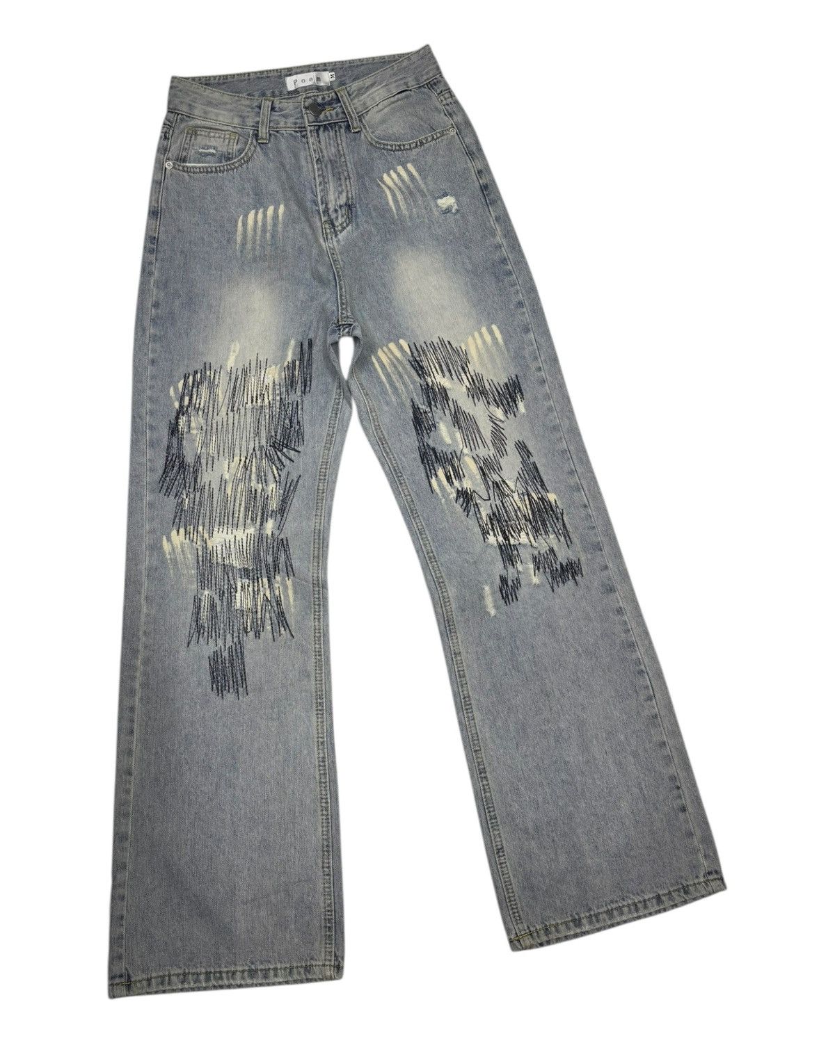 Hysteric Glamour × JNCO VINTAGE POEM DISTRESSED ZIGZAG DENIM FLARE JEANS Size US 27 - 3 Thumbnail