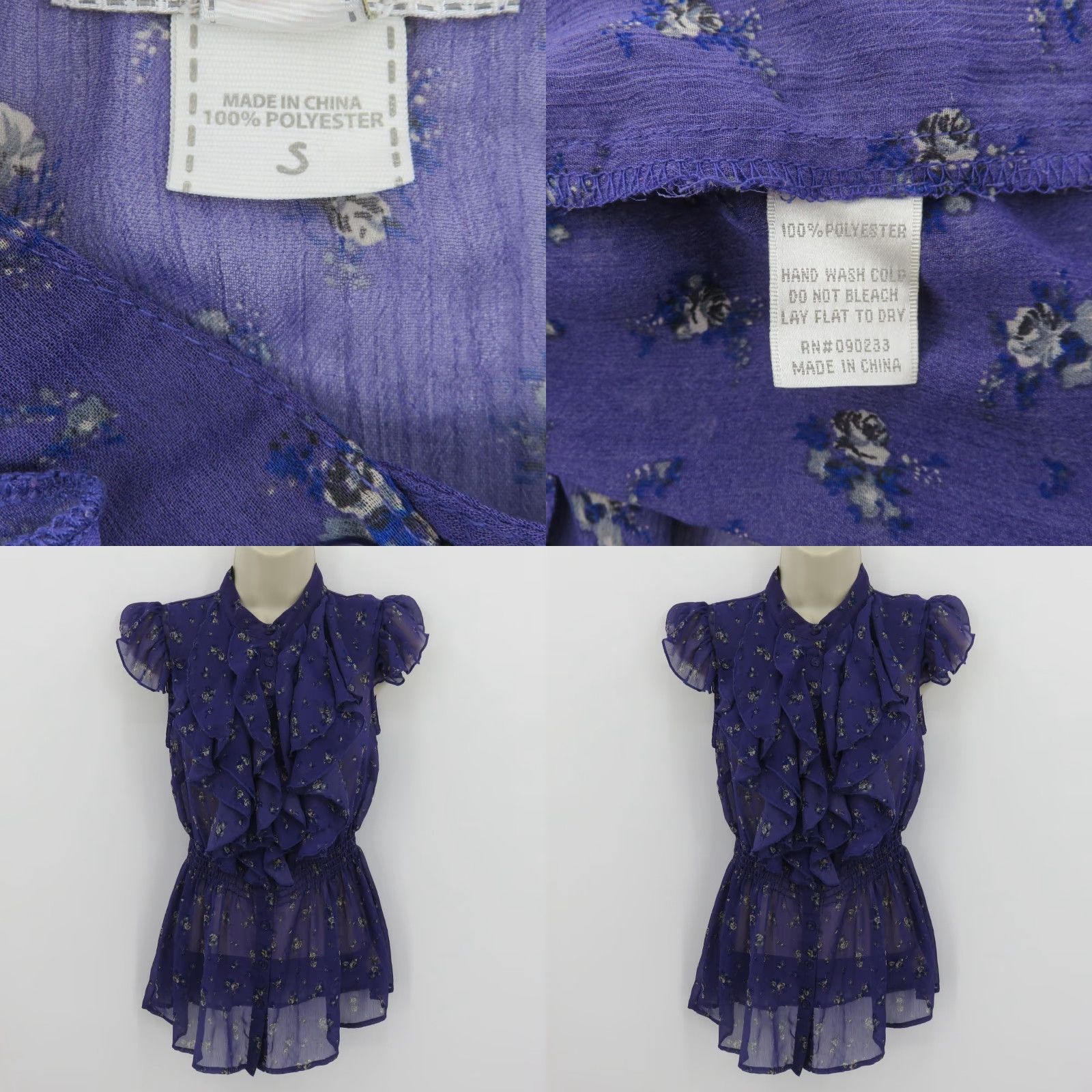 Vintage VINTAGE Kirra Shirt Juniors Small Purple Rose Floral Sheer Ruffle Blouse Top Button Closure Casual Size S / US 4 / IT 40 - 8 Thumbnail