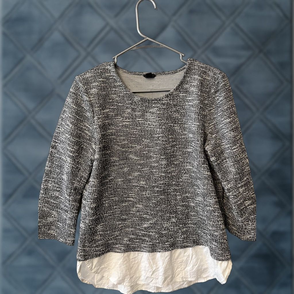 Ann Taylor Ann Taylor Tweed Layered Pullover Blouse Size M Gray Cotton Medium Women's TWEED Layered City Workwear Modern Size M / US 6-8 / IT 42-44 - 1 Thumbnail