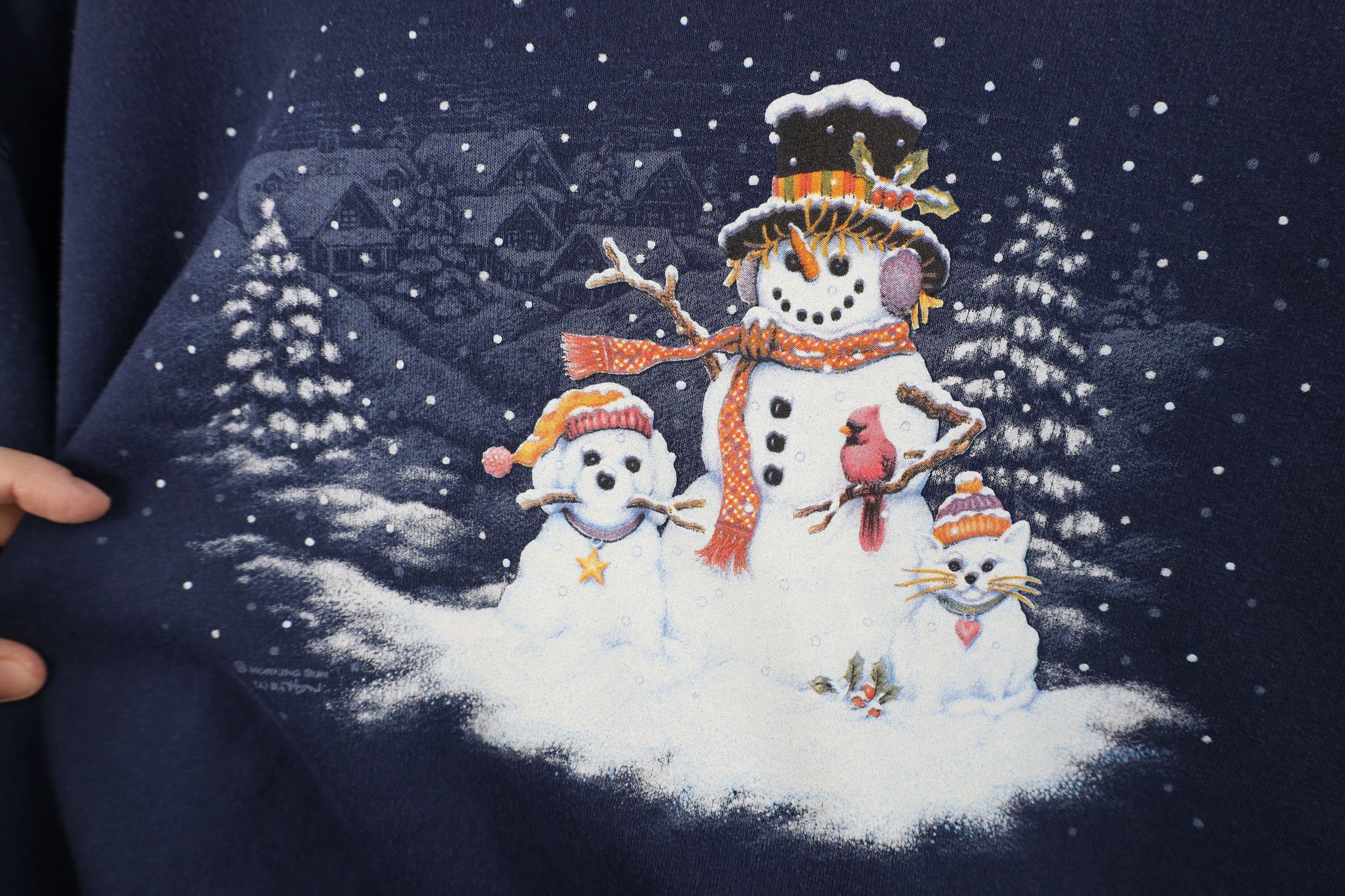 Vintage Vintage 90s Streetwear Christmas Snowman Dog Cat Sweatshirt Size L / US 10 / IT 46 - 4 Thumbnail