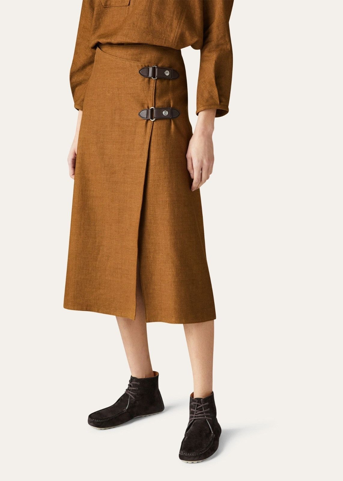 Loro Piana o1srvl11e0824 Alinne Midi Skirt in Brown Size 30" / US 8 / IT 44 - 2 Thumbnail