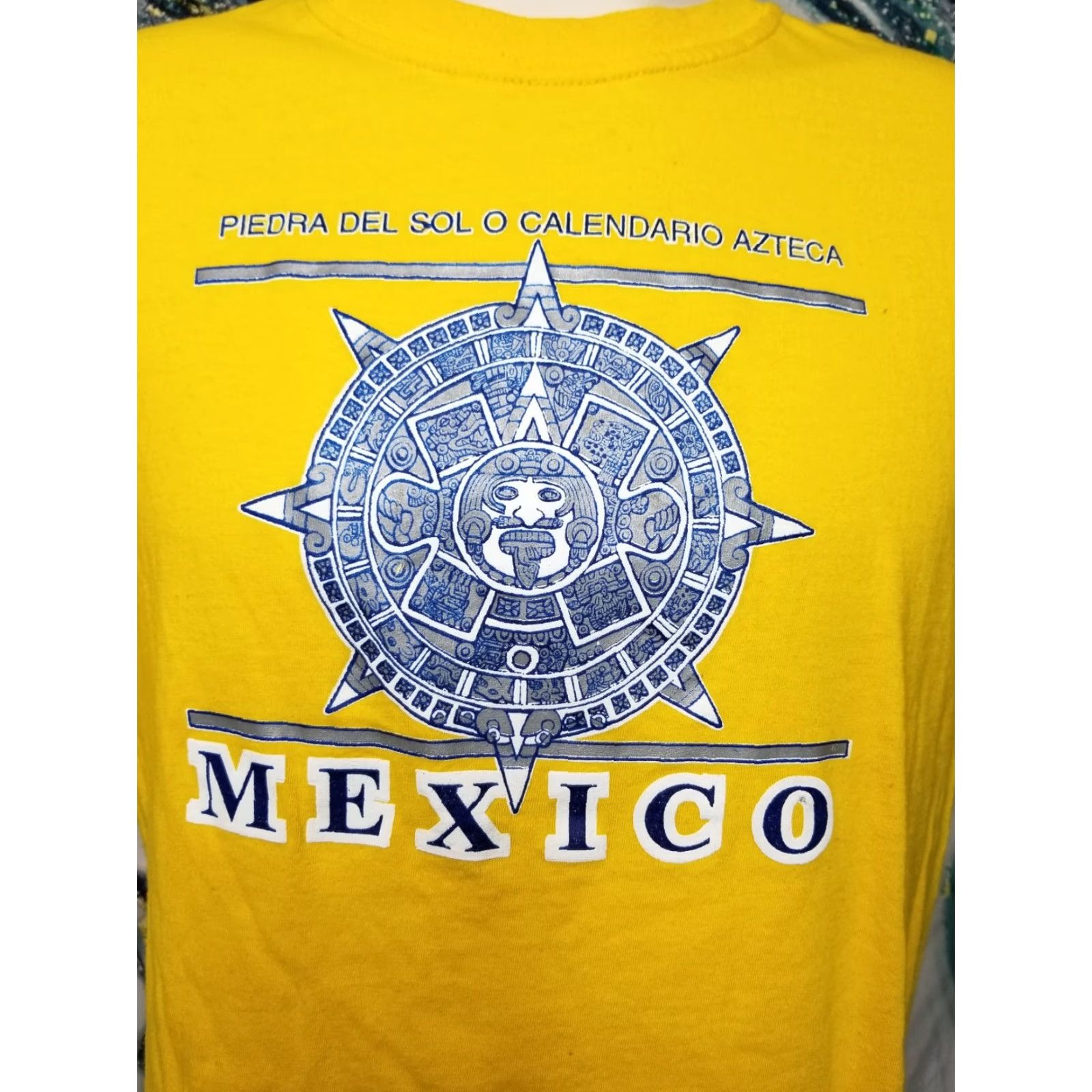 Vintage King Retro T Shirt - Mexican Travel Aztec Calender Yellow - Mens Large Adult Short Sleeve Crew Neck Graphic Tee 100% Cotton Men Mens Size US L / EU 52-54 / 3 - 3 Thumbnail