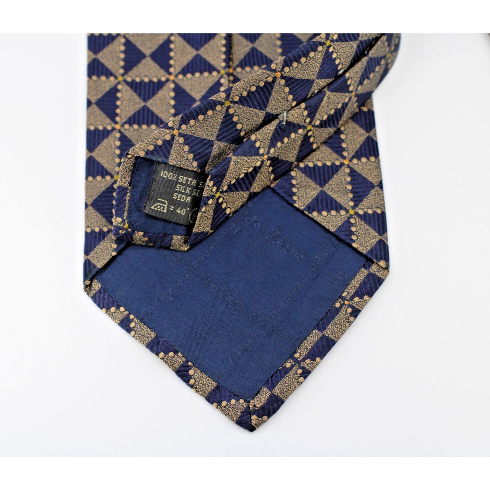 Ermenegildo Zegna ERMENEGILDO ZEGNA Navy Bronze Geometric Print Silk Tie 58" Size ONE SIZE - 4 Thumbnail