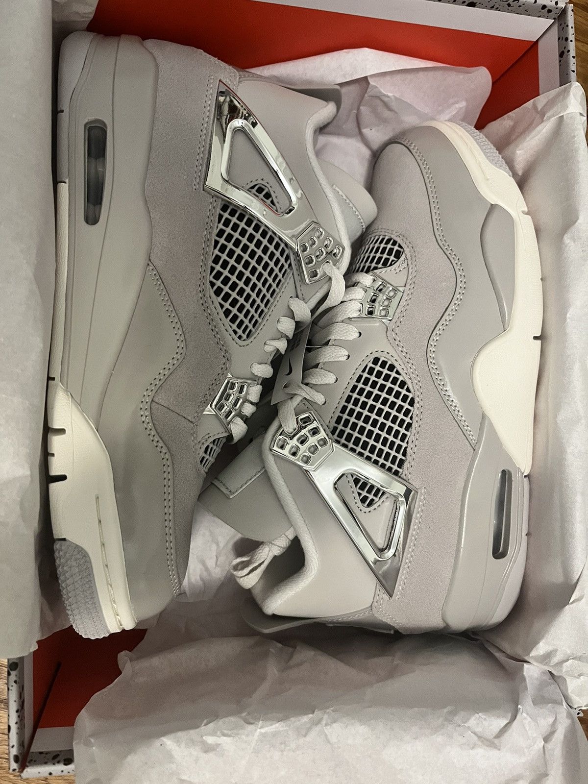 image of Jordan Nike Air Jordan 4 Retro Frozen Moments Shoes in Silver, Women's (Size 8)