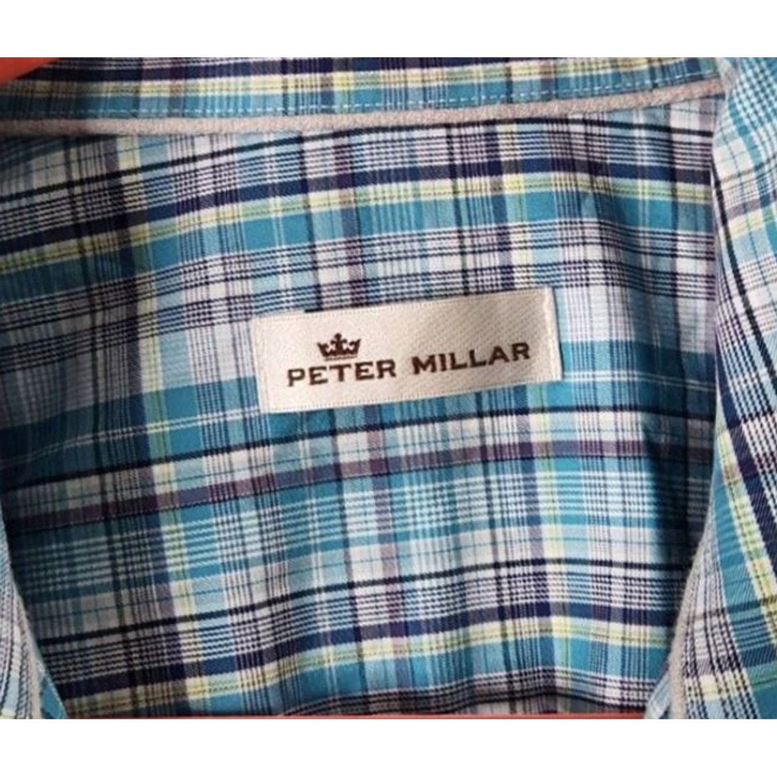 Peter Millar Peter Millar Mens Dress Shirt Long Sleeve Plaid Blue 100% Cotton Button Front L Size Mens Size 42R - 4 Thumbnail