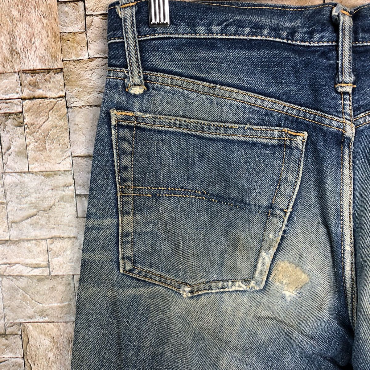 Big John Big John selvedge vintage Blue Distressed Denim Pants #A345 Size US 31 - 15 Thumbnail