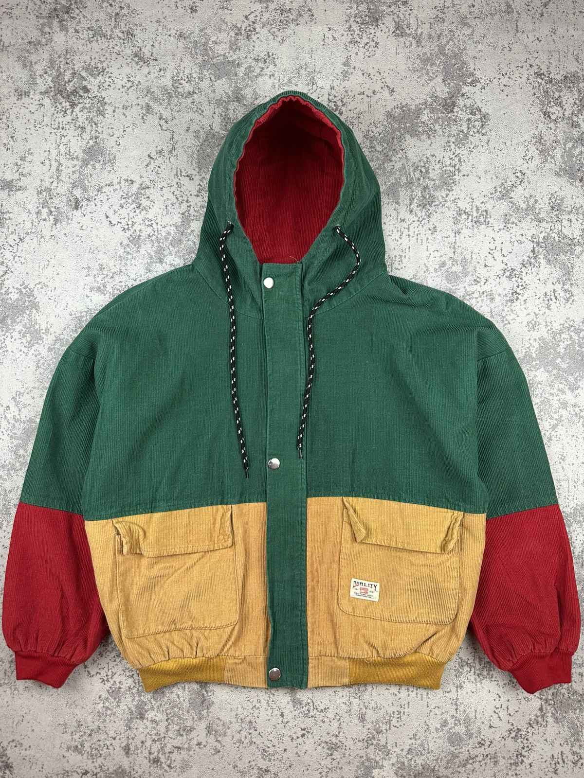 Colorblock Corduroy Utility Hooded Jacket Zaful L