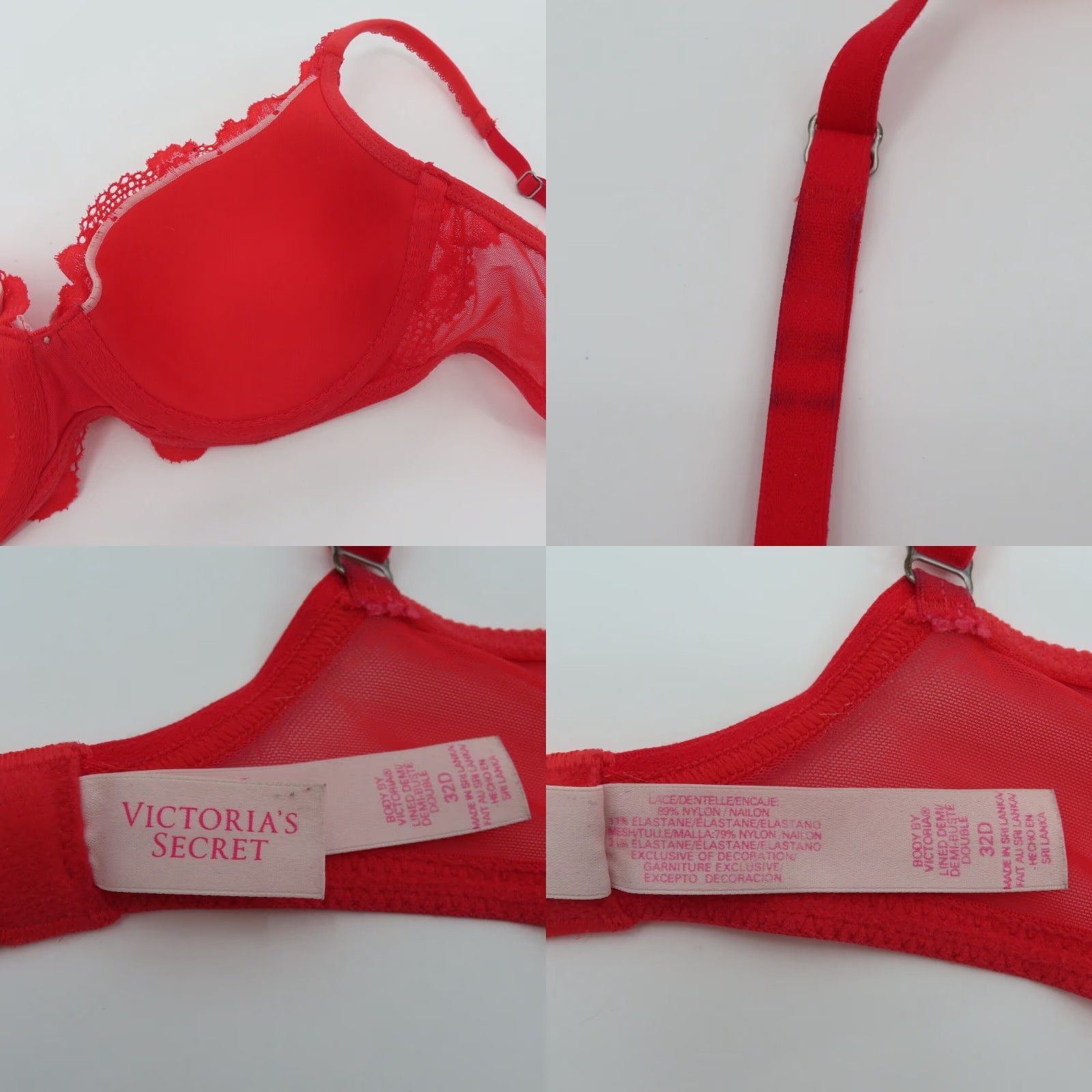 Victoria's Secret Victoria's Secret Body by Victoria Lined Demi Bra 32D Red Lace Rhinestone Bow Underwired Night/Noir? (Note: only original words) Size ONE SIZE - 9 Thumbnail