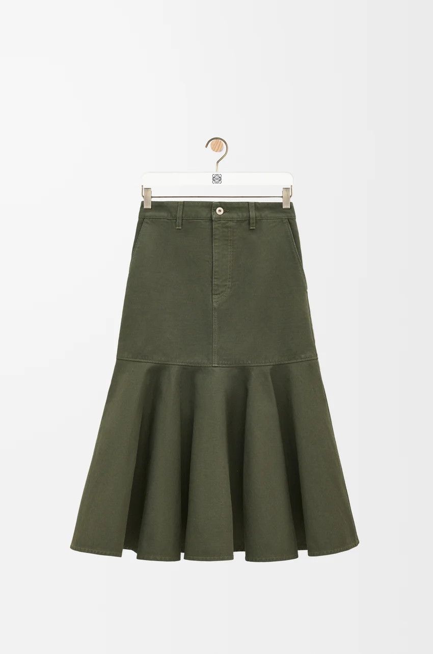 Loewe o1loc1c0525 Skirt in Cotton in Khaki Green Size 26" / US 2 / IT 38 - 1 Thumbnail